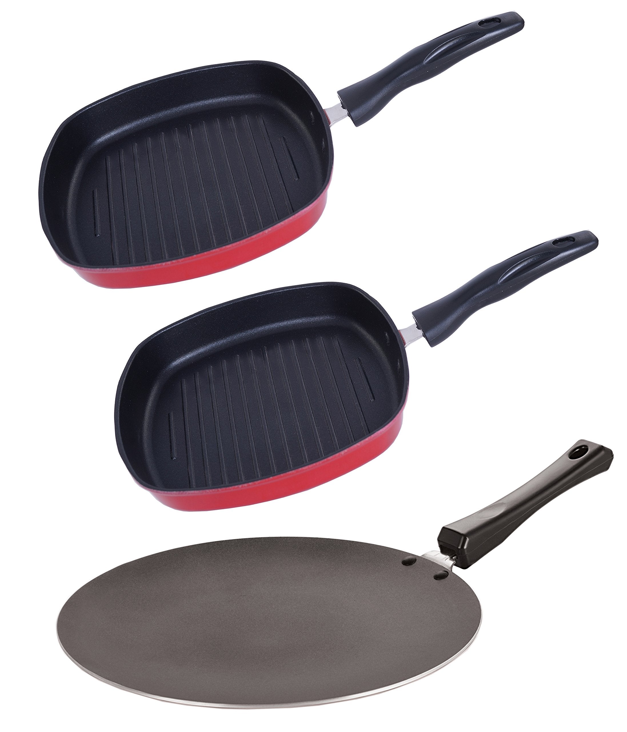 Nirlon Dishwasher Safe NonStick Grill Pan And Concave Tawa Kitchenware Gift Set, 2.6Mm_Ct12_Gp(22.5)_Gp(24)