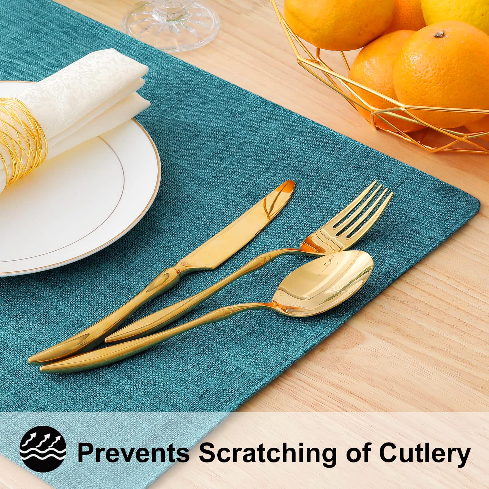 Homing Teal Cloth Easter Placemats Set Of 6 - Cotton Linen Blend Washable Spring Dining Table Mats For Easter, Indoors & Outdoor