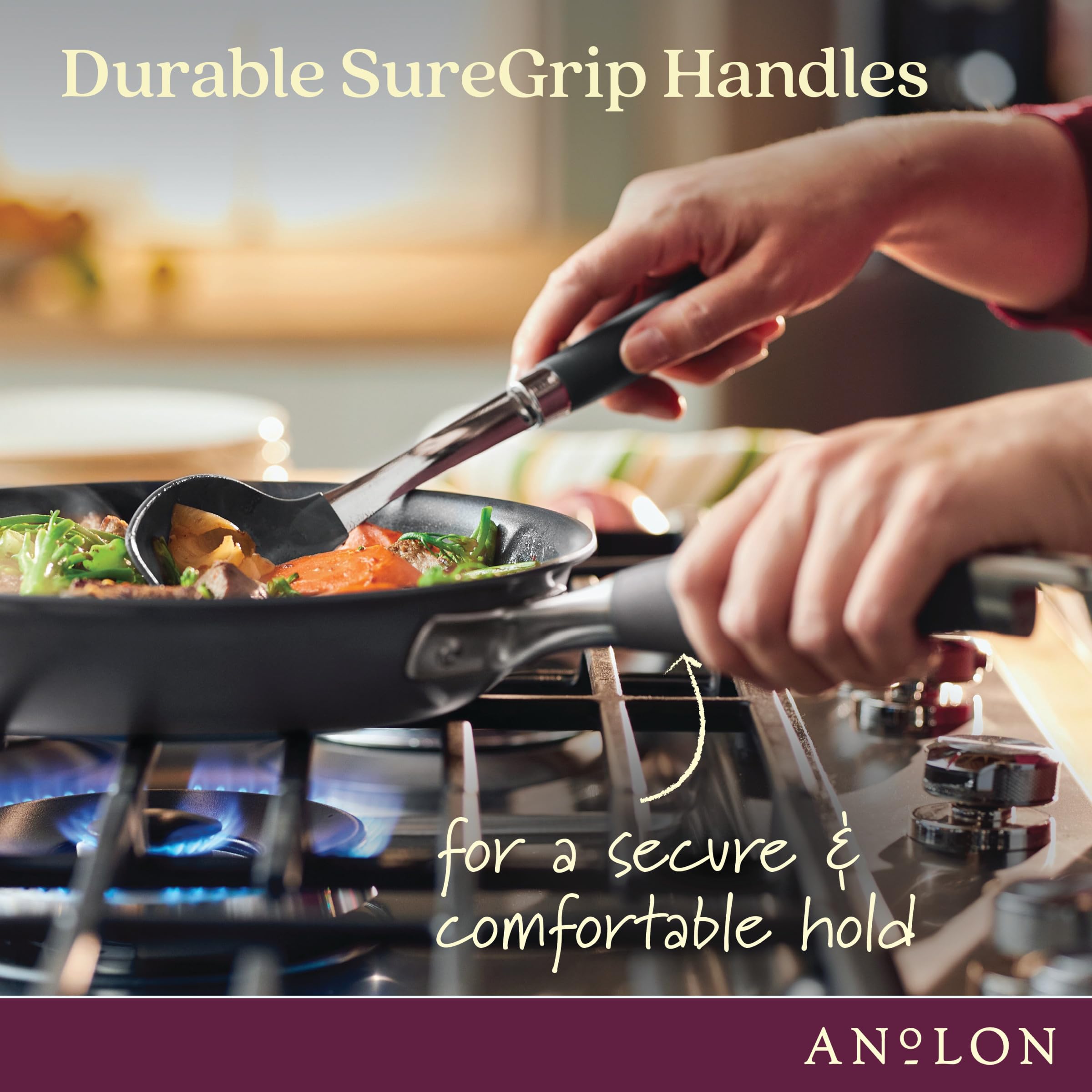 Anolon Advanced Home Hard Anodized Nonstick Frying Pan/Skillet With Helper Handle, 14.5 Inch, Moonstone
