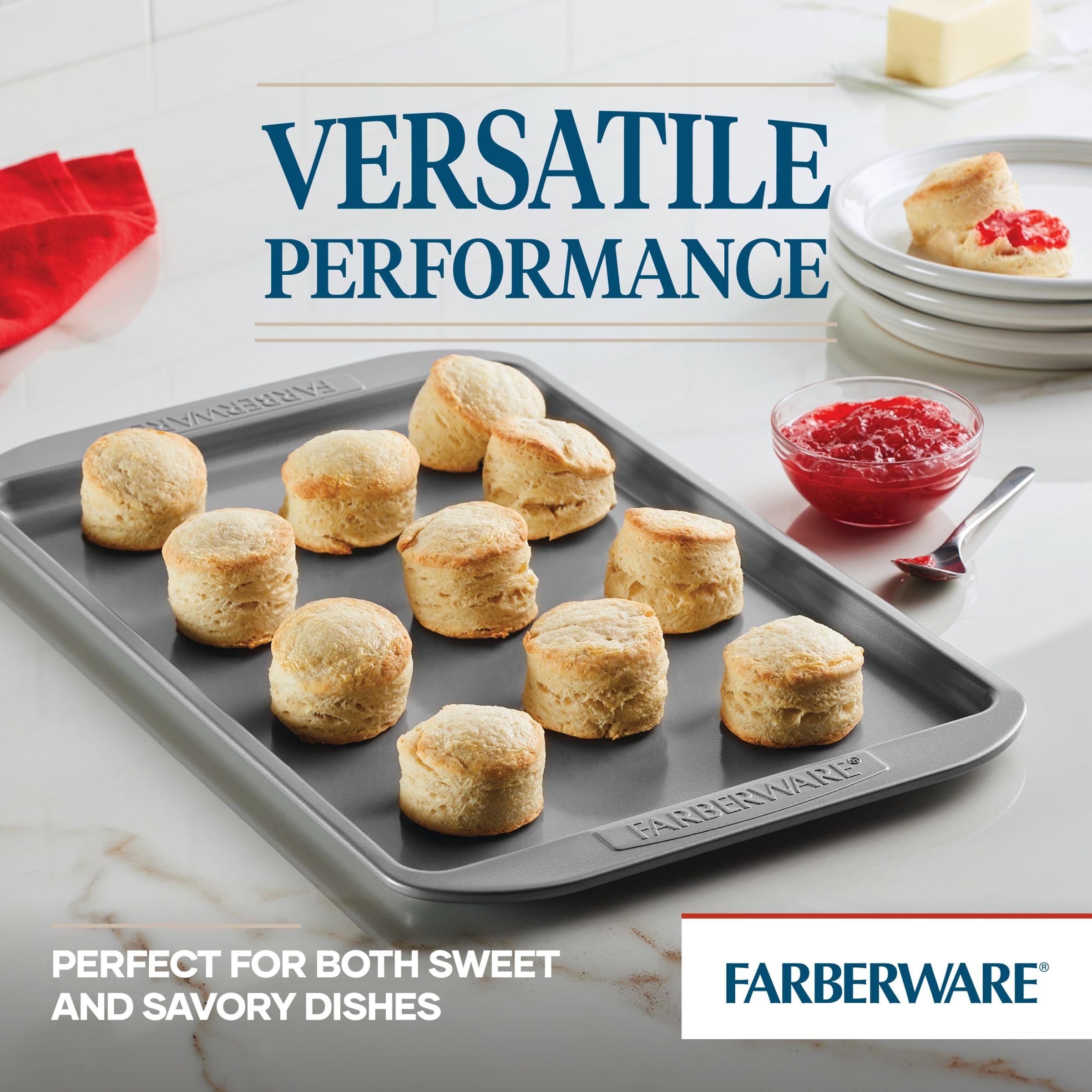 Farberware Nonstick Bakeware Set, 3-Piece Cookie Pan Set, Gray, Model 52019
