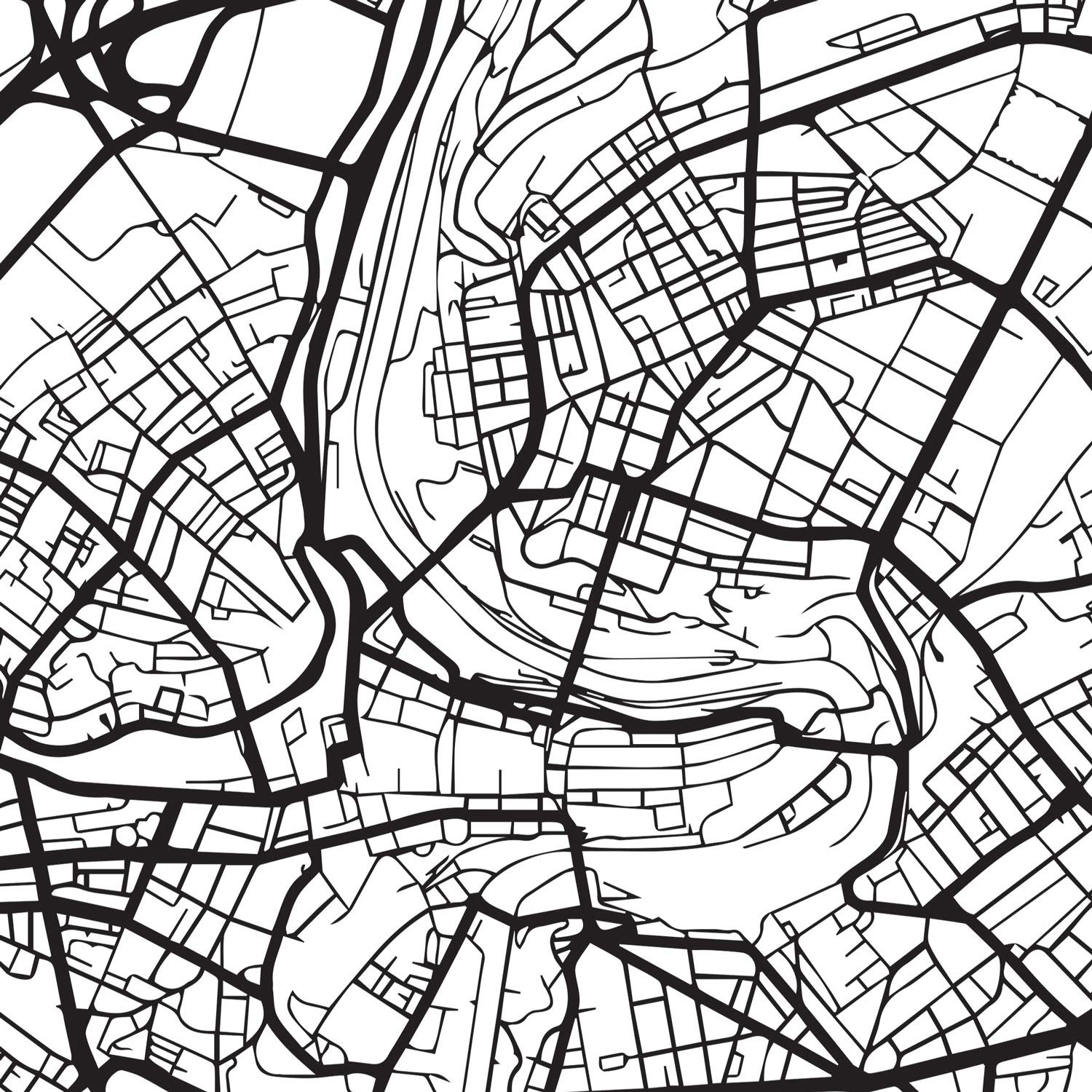 Print City Map Nice Scandinavian Style In Black And White. Poster 11'X17' Size Printed Paper Unframed 250 Gr. Paintings, Prints