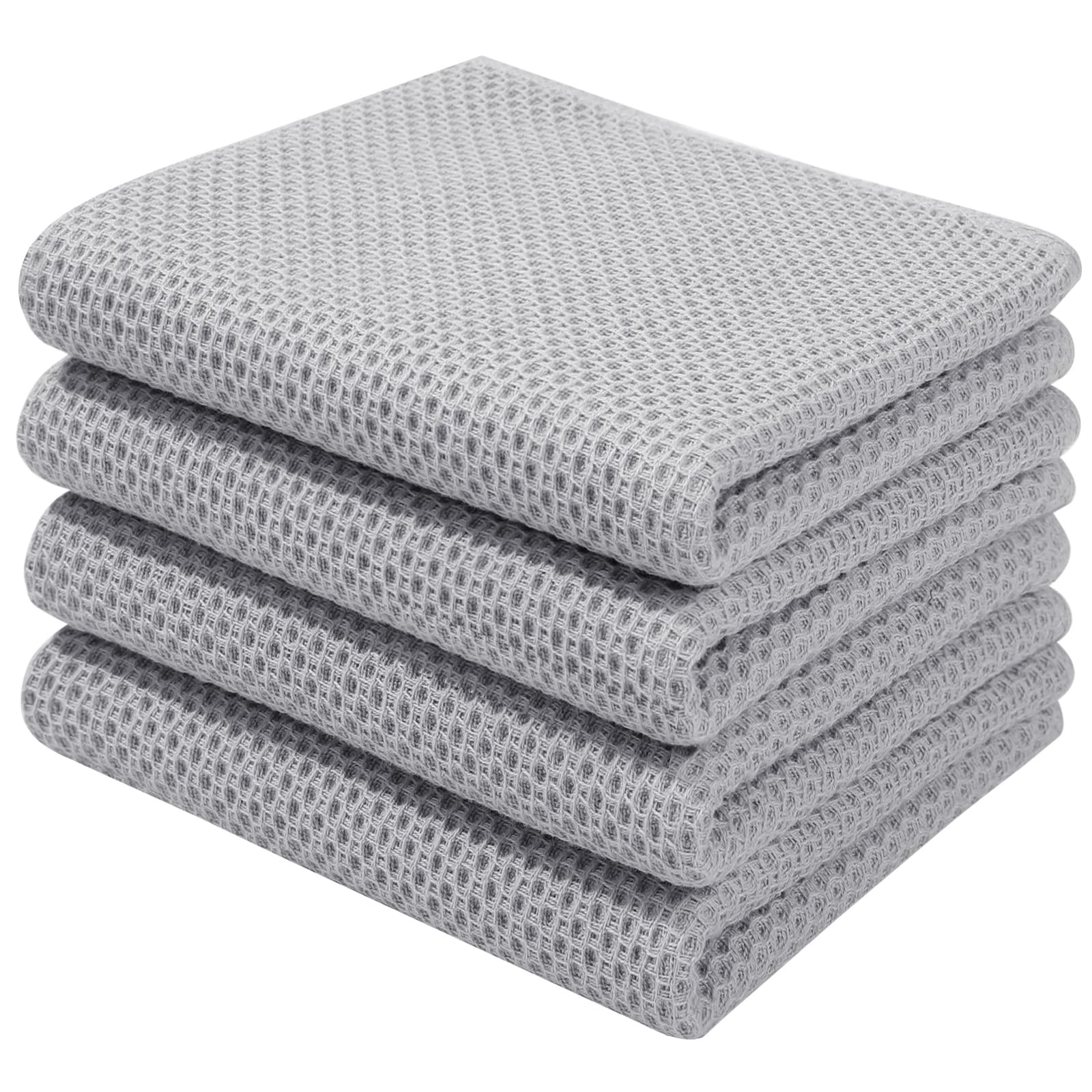 Homaxy 100% Cotton Waffle Weave Kitchen Dish Towels, Ultra Soft Absorbent Quick Drying Cleaning Towel, 13X28 Inches, 4-Pack, Lig