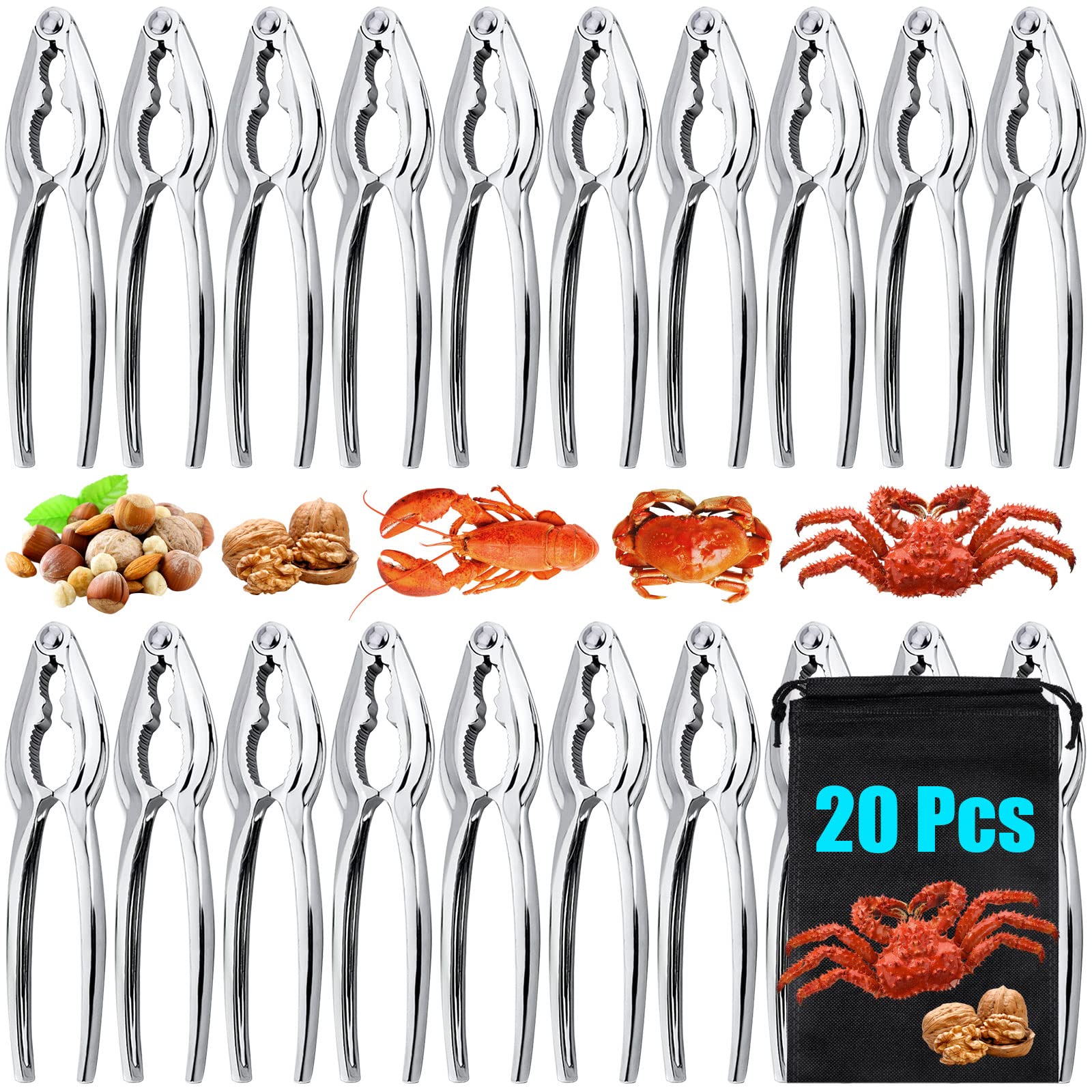 20 Pcs Crab Crackers, Crab Crackers And Tools Seafood Crackers Stainless Steel, Lobster Crab Leg Crackers Opener Set, Shellfish
