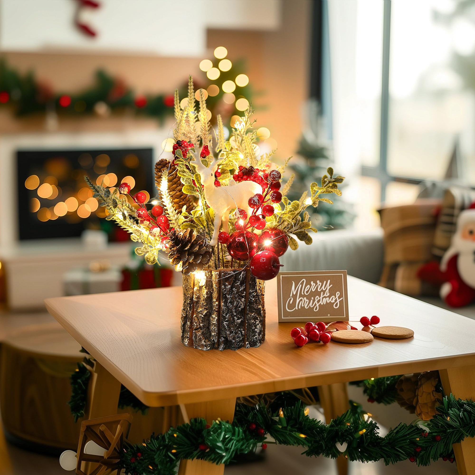 MYELLU Xmas Decor Small Christmas Tree with Lights - Artificial Tabletop Lighted Mini Christmas Tree with Christmas Ornaments Gn