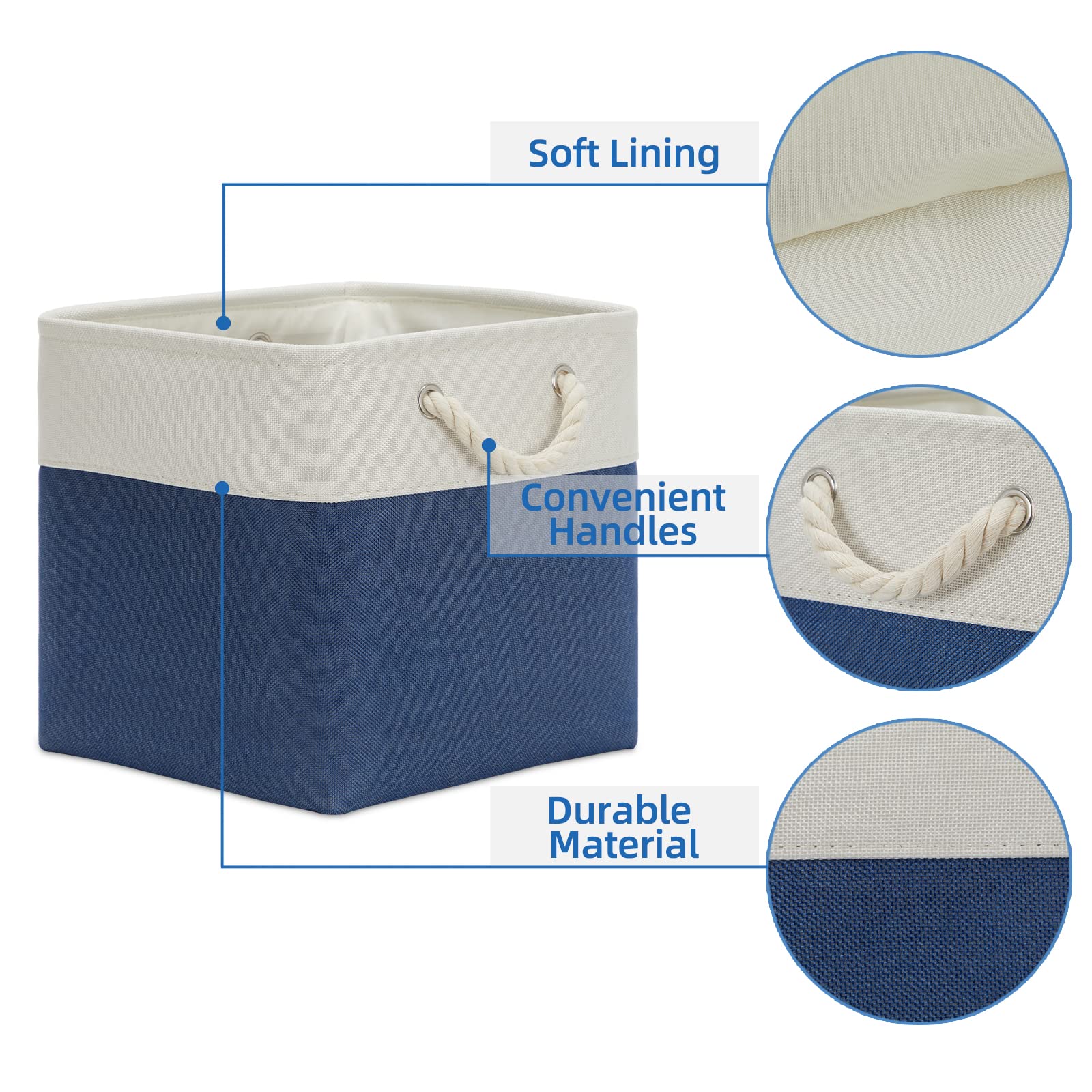 Temary Fabric Storage Cubes for Organizing 4Pack Blue Fabric Storage Basket 12 Inch Cube Storage Bins with Handles for Organizing Toys  Shelf Baskets for Home Office Closet (White&Blue)
