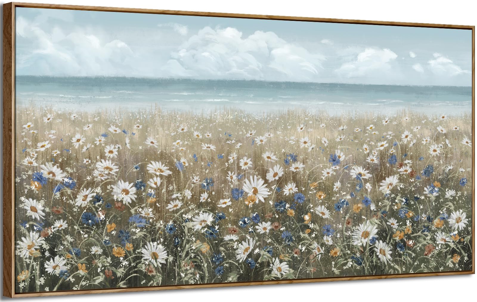 Oversized Wall Art For Living Room Extra Large Farmhouse Boho Framed Beach Coastal Vintage Ocean Floral Canvas Print Daisy Flowe