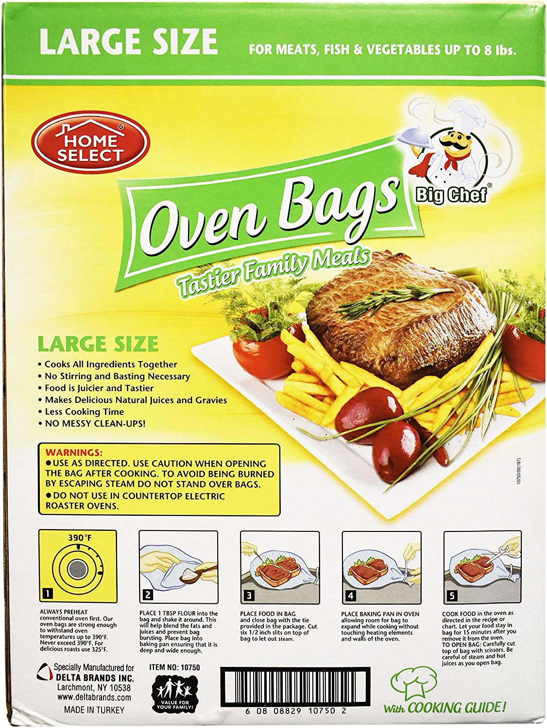 Home Select Oven Bags Large Size (16 Inch X 17.5 Inch) 4 Bags; For Meats, Fish & Vegetables Up To 8 Lbs