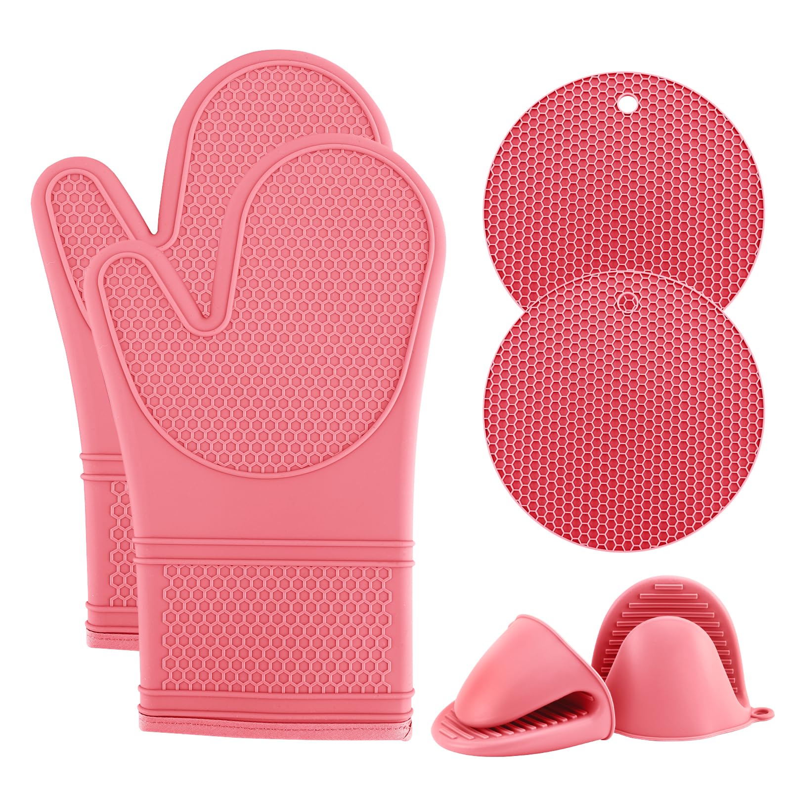 Cook With Color Silicone Oven Mitt Set- 6 Pc. Set - Heat Resistant Gloves With Soft Quilted Lining Set Of 2 Oven Mitt Pot Holder