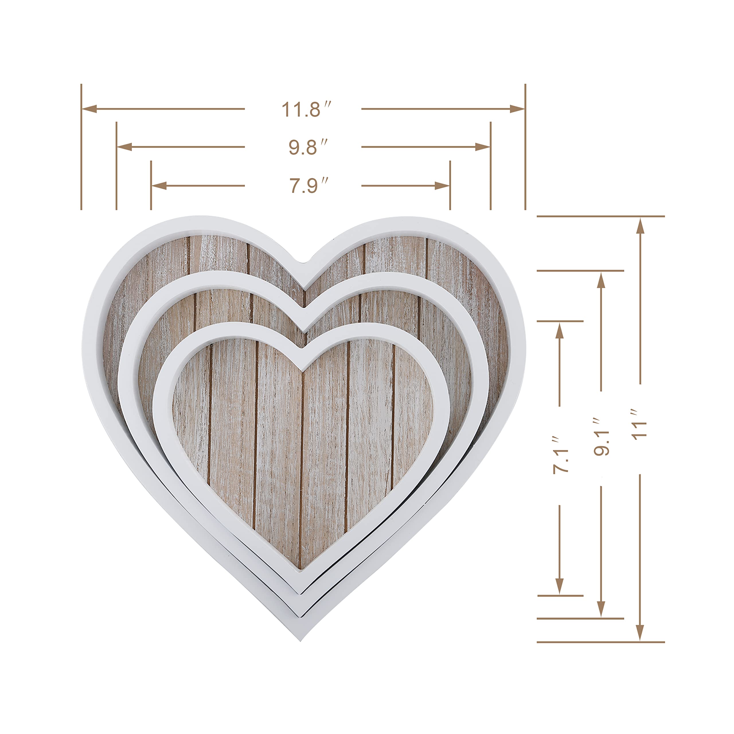 Wooden Heart Tray For Ottoman Coffee Table Tray D  Cor Set Of 3 (Heart)