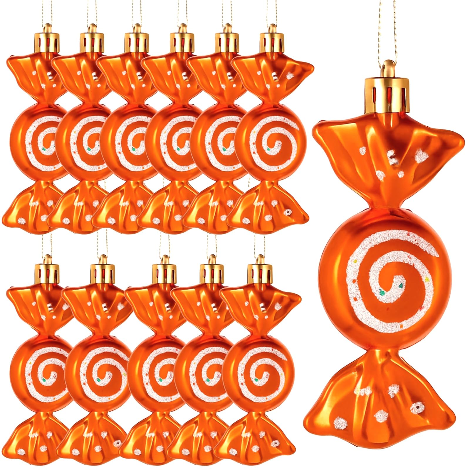 Threan 12 Pcs Christmas Candy Ornaments Hanging Glitter Candy Cane Decoration Xmas Tree Peppermint Ornament with Golden Rope for
