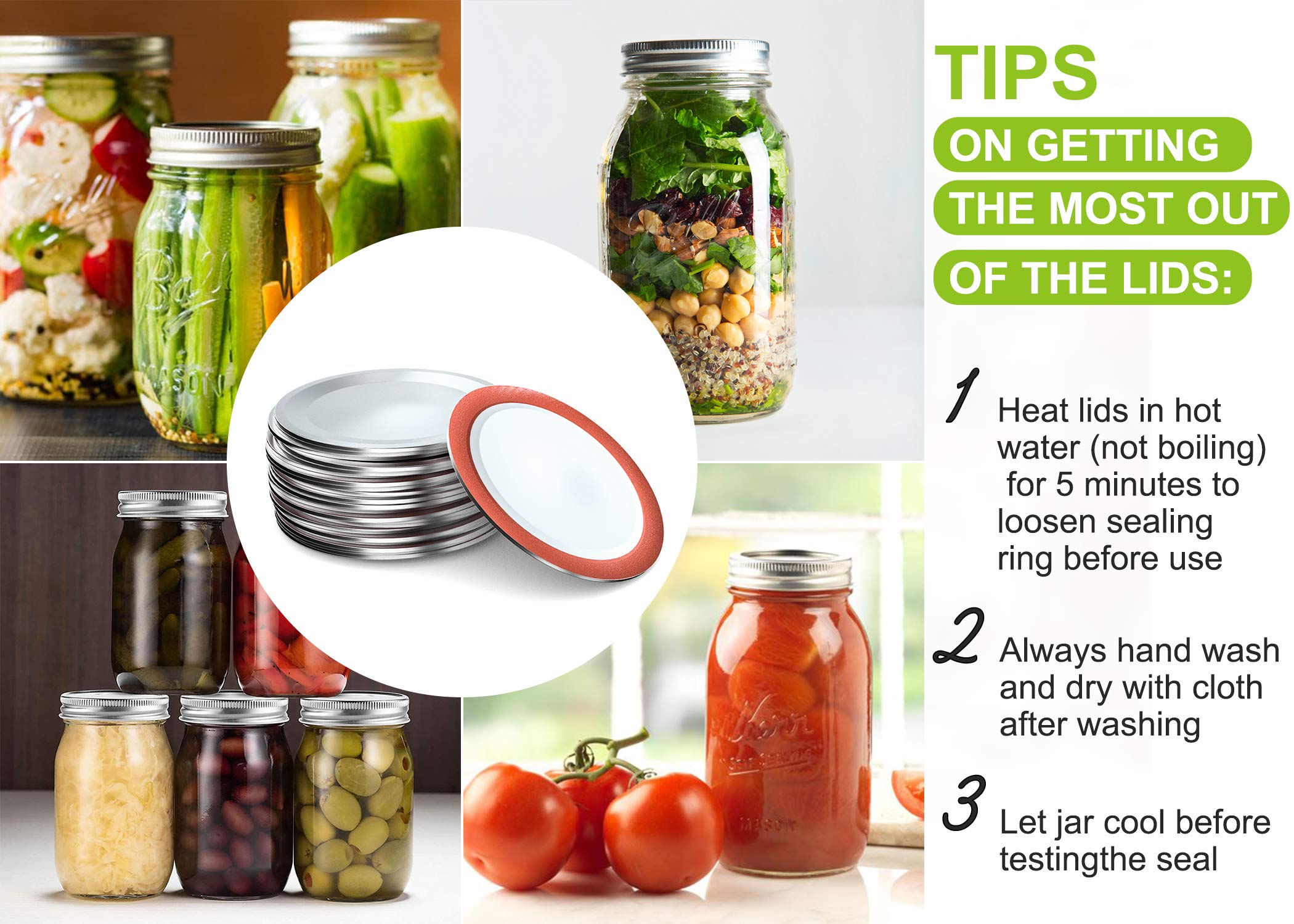 Mason Jar Lids Regular Mouth Canning Lids For Ball, Kerr Jars - 24-Count Split-Type With Leak Proof & Airtight Seal Features, Me