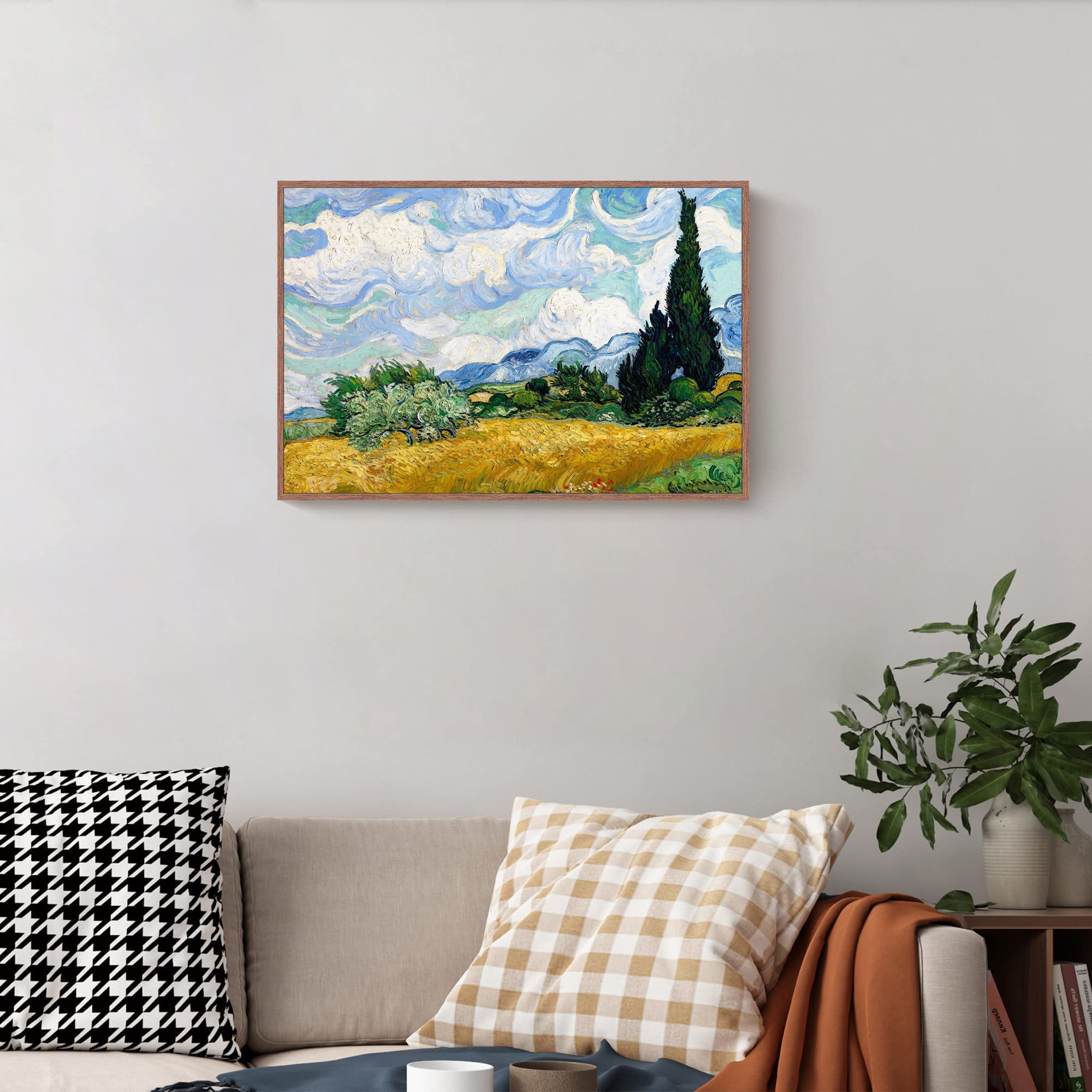 Gentle Deer Wall Art Frame Canvas Prints Of Wheat Field With Cypresses By Vincent Van Gogh Classic Oil Painting Style Reproducti