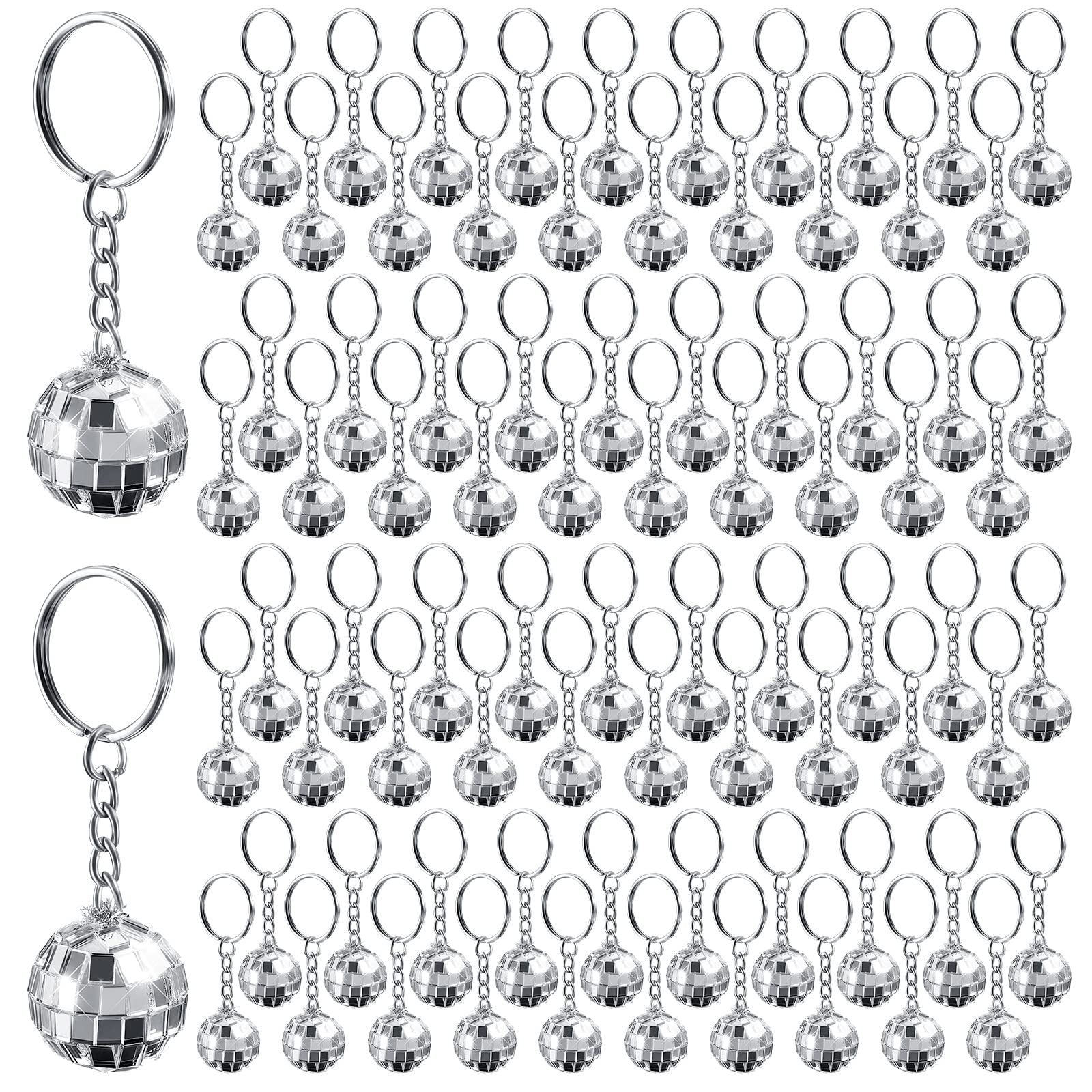 Henoyso 48 Pcs Mini Disco Ball Keychain Bulk Disco Ball Party Favors Sliver Disco for 70s 80s Decorations Mardi Gras Supplies