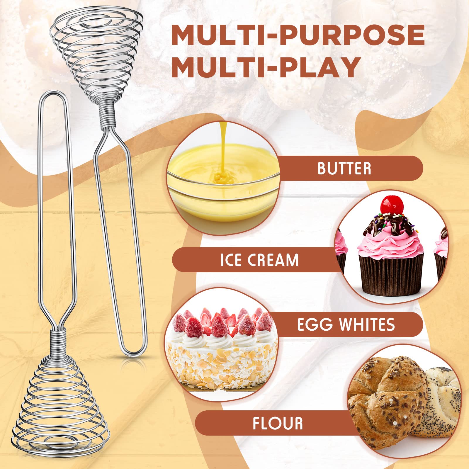 4 Pieces Stainless Steel Spring Whisk, 8.46 Inches Egg Whisk Hand Push Whisk Blender French Style Whisk Wire Whisk For Egg Beate
