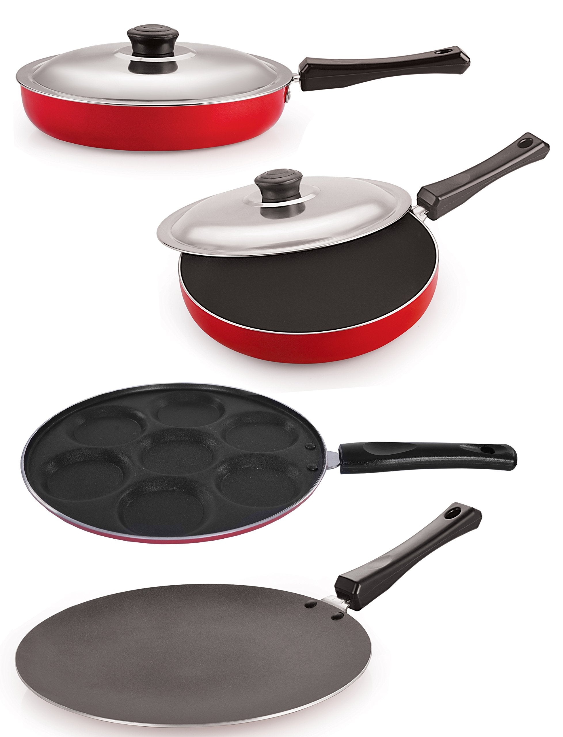 4 Pcs Nirlon Aluminium Non Stick Combo Cookware Set (Red & Black)