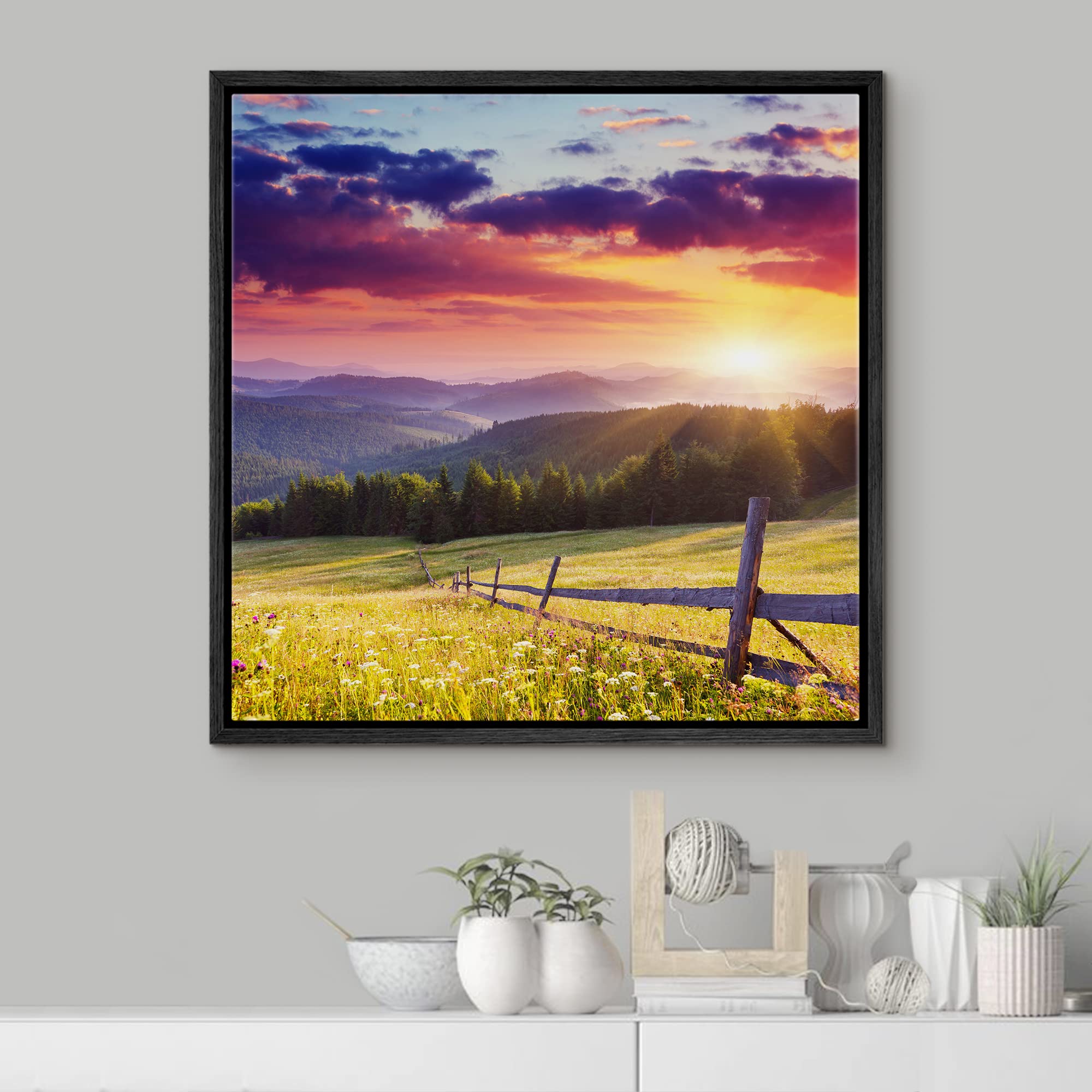 Wall26 Framed Canvas Prints Wall Art - Majestic Sunset In The Mountains Landscape, Beautiful Mountain Scenery Modern Art Stretch
