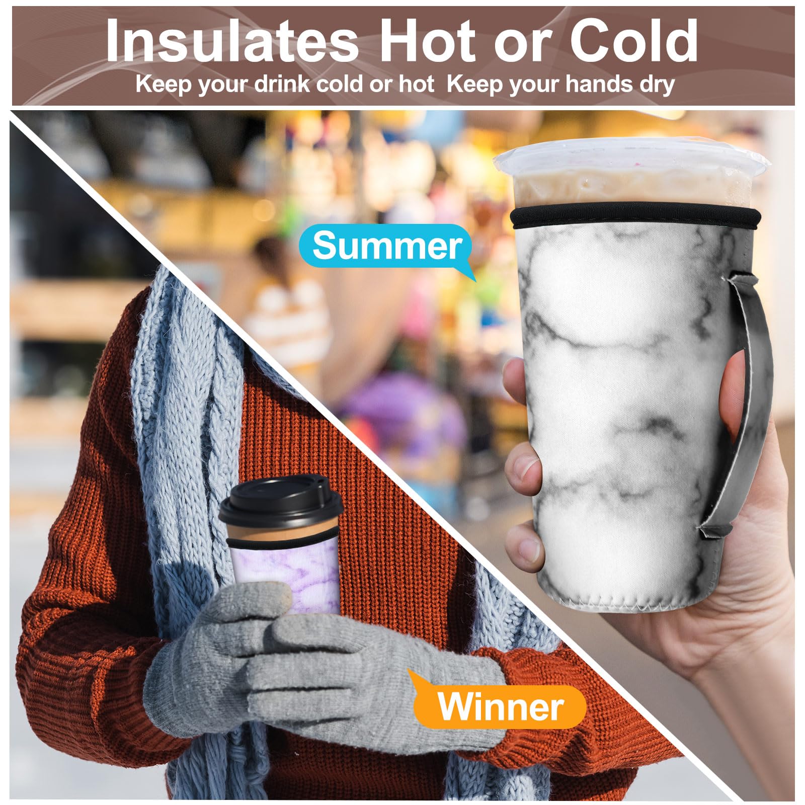 30 Pcs Reusable Iced Coffee Sleeve For Cold Beverages Cups Reusable Neoprene Insulator Cup Sleeve With Handle Neoprene Holder Su