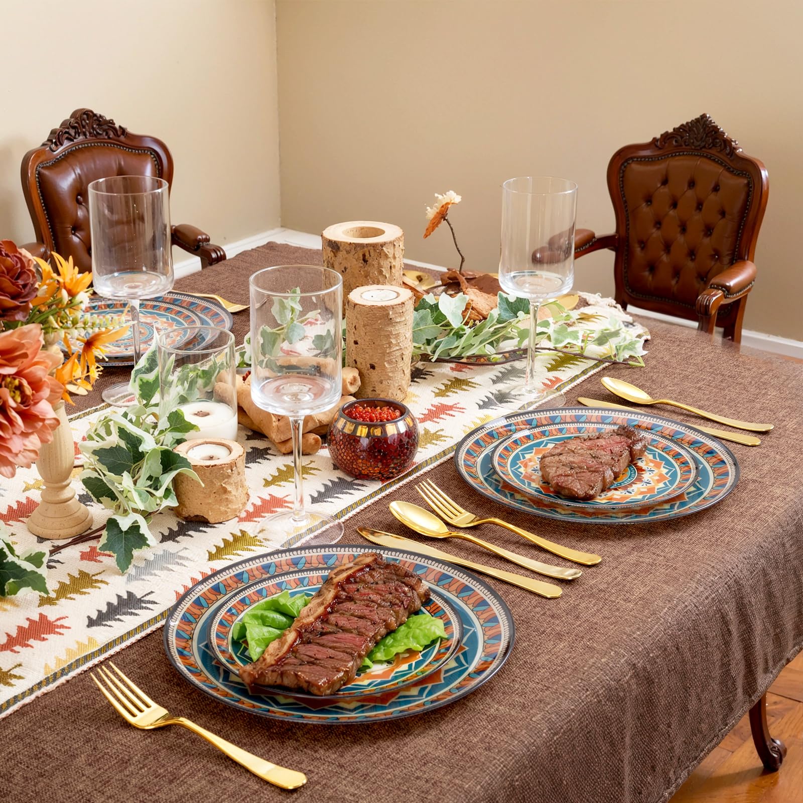 Joyido 60PCS Thanksgiving Plastic Plates - Heavy Duty Fall Plastic Plate - Fancy Pumpkin Disposable Plates Include 30 Dinner & 3