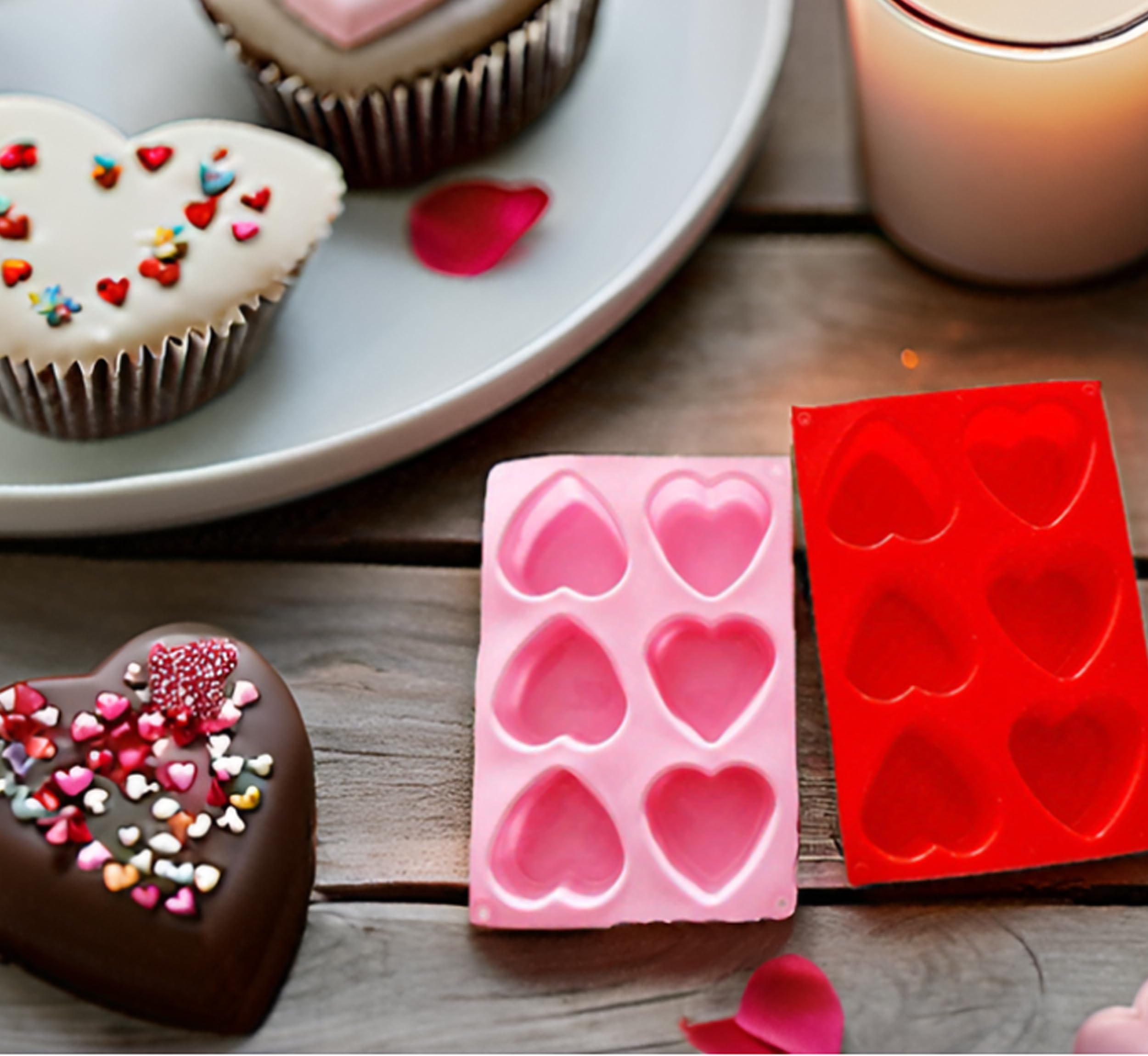 Heart Shaped Silicone Mold (Pink And Red) Set Of 2 For Chocolate Cake Jelly Pudding Handmade Soap Gifts For Anniversary Valentin