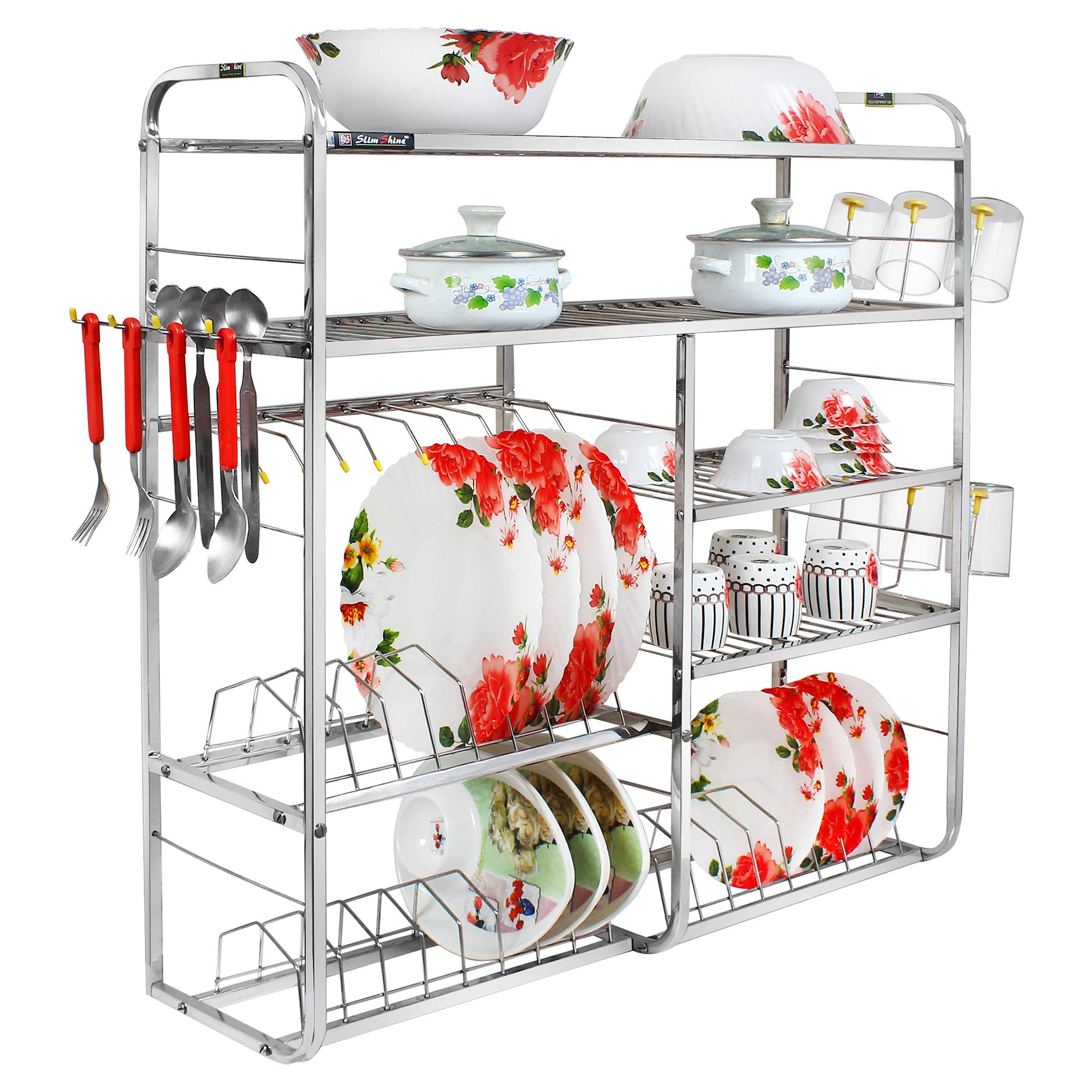 Slimshine 5Shelf Wall Mount Dish Rack | Stainless Steel Kitchen Organizer For Plates, Bowls & Utensils (30 X 32 Inch)