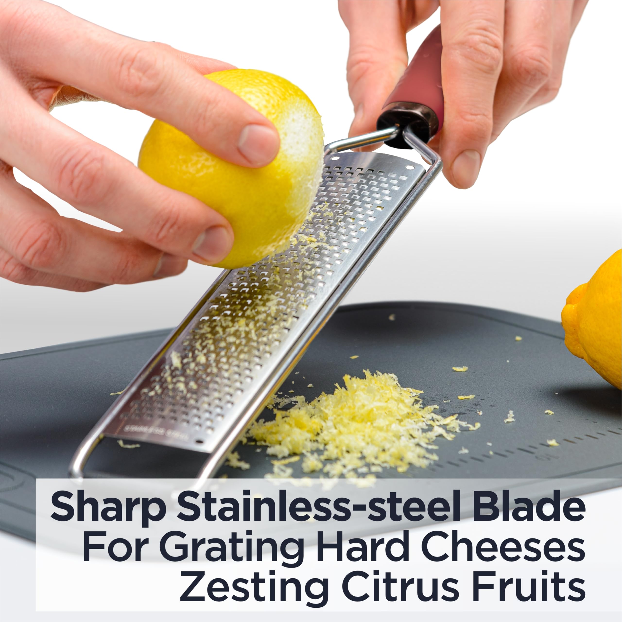 Deiss Pro Lemon Zester & Heavy Duty Cheese Grater & Vegetable Grater - Parmesan Cheese, Lemon, Garlic, Nutmeg, Chocolate, Fruits