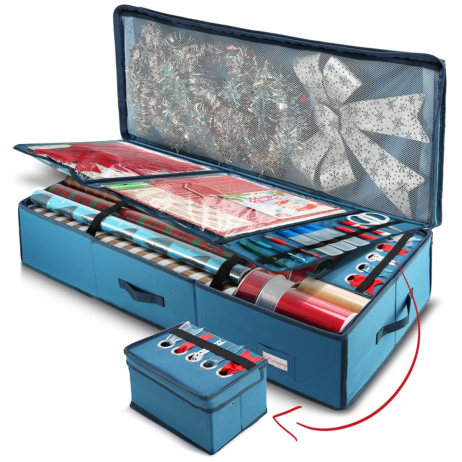 Hearth & Harbor Wrapping Paper Storage Organizer Container - Christmas Wrapping Paper Rolls Storage, Under-Bed Storage Box For H