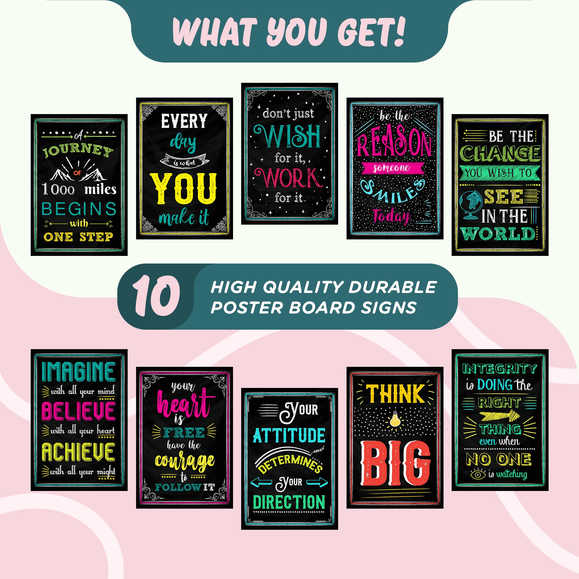 L&O Goods Black Chalkboard Motivational Wall Decor Posters  Set of 10 Inspirational Prints for Living Room  Office  Bedroom  And Classroom Wall Decorations 11 X 17