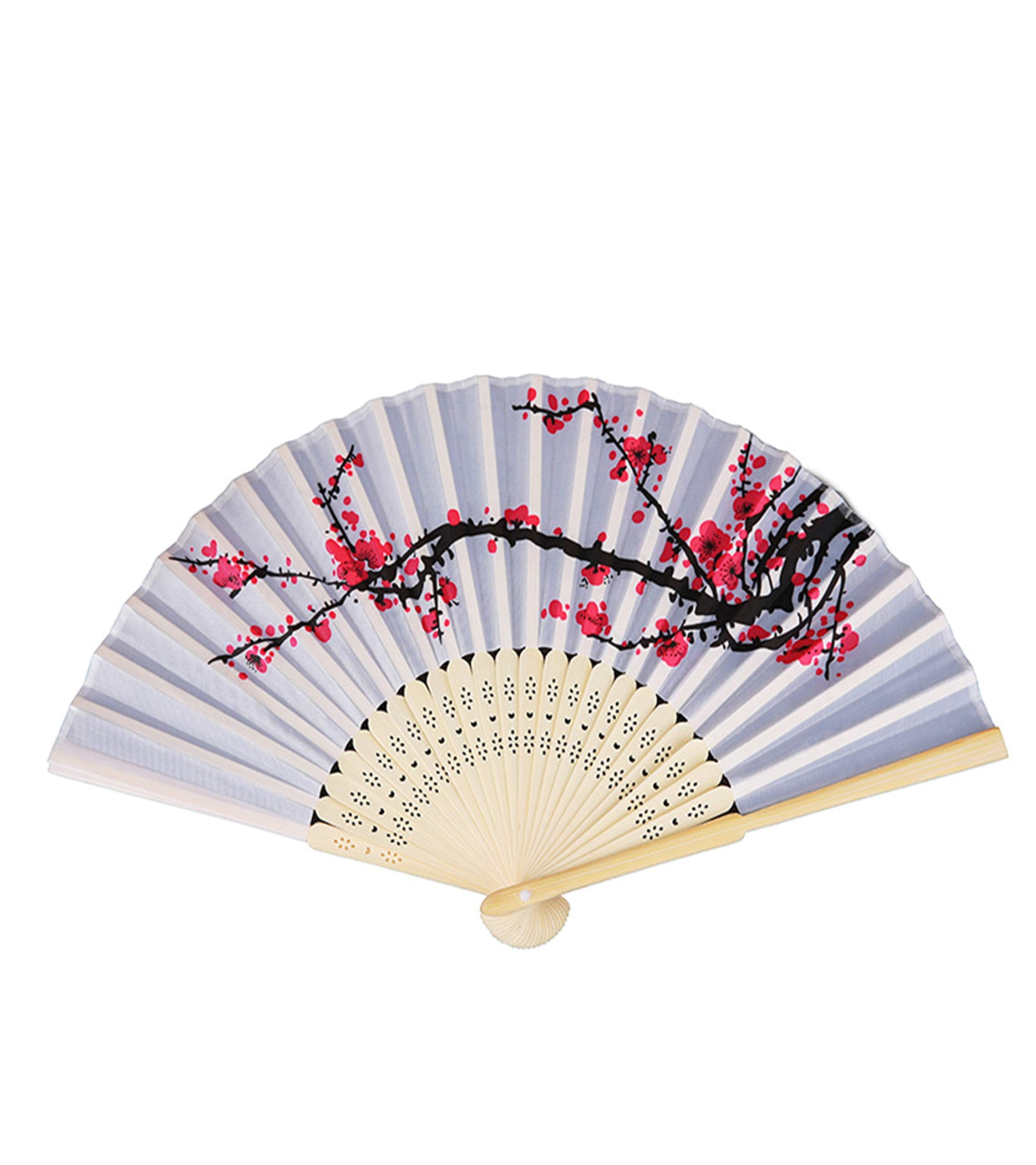 Delicate Cherry Blossom Design Folding Fan Favors Silk Folding Hand Fan Wedding Favors Gifts Favors Gifts Fan Girls Ladies Churc