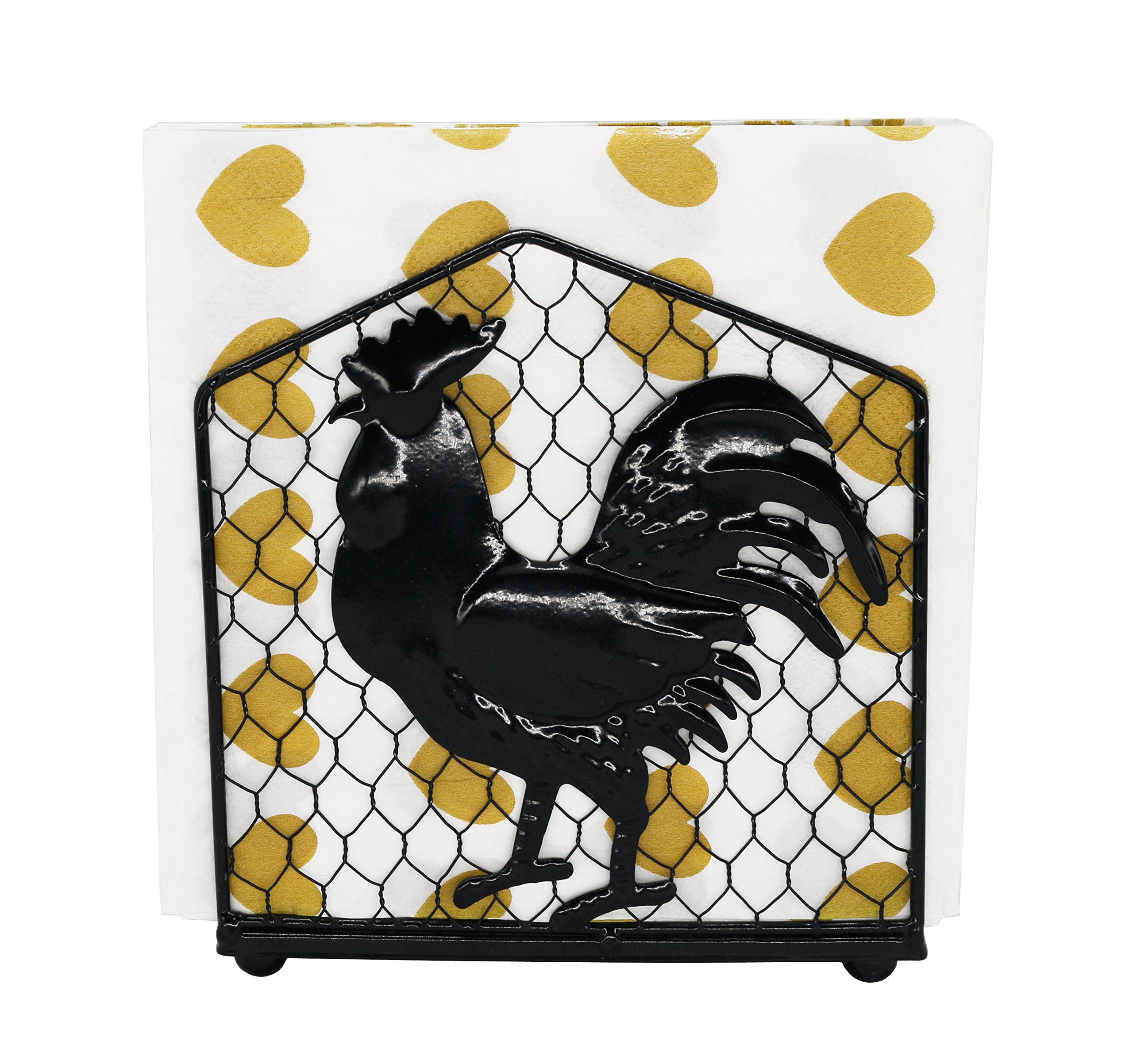 Metal Rooster Design Tabletop Napkin Holder/Freestanding Tissue Dispenser,Rustic White