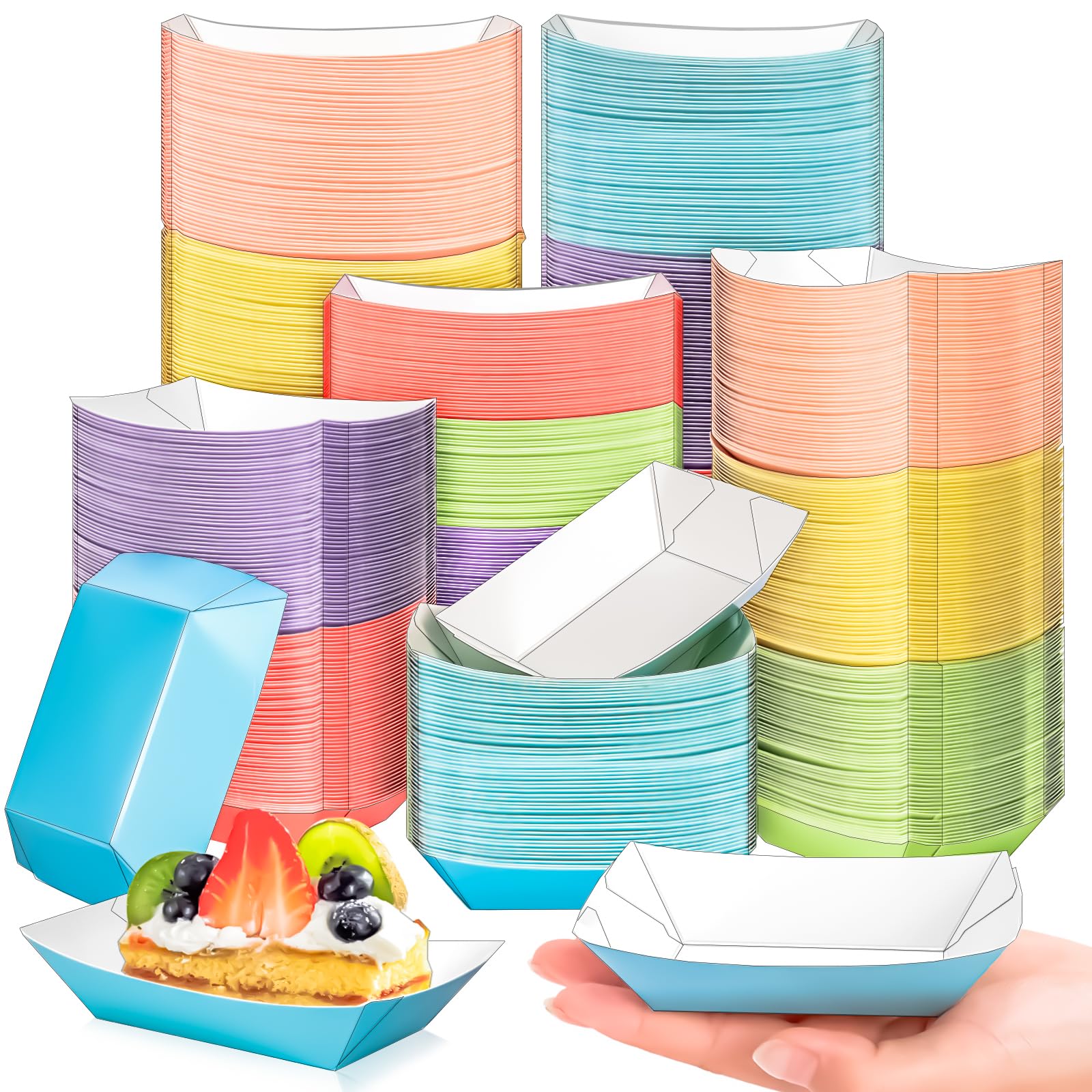 MotBach 200 Pack Colorful 1/2Lb Paper Food Boat Trays Disposable Small Paper Boats Plates Containers, 0.5Lb Mini Kraft Food Serv