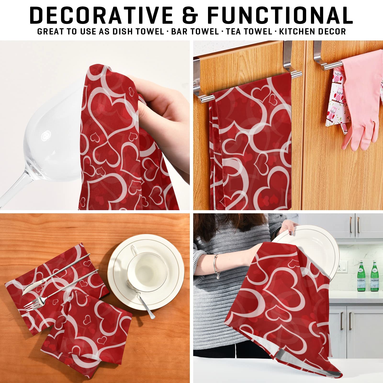 Happy Valentine's Day Red Love Heart Bath Hand Towel Red Pink Valentine's Mothers Day Kitchen Dish Towels Rags 18x28 IN Absorbent Lint Free Cleaning Cloths Towel Set Bathroom Accessories Set of 1