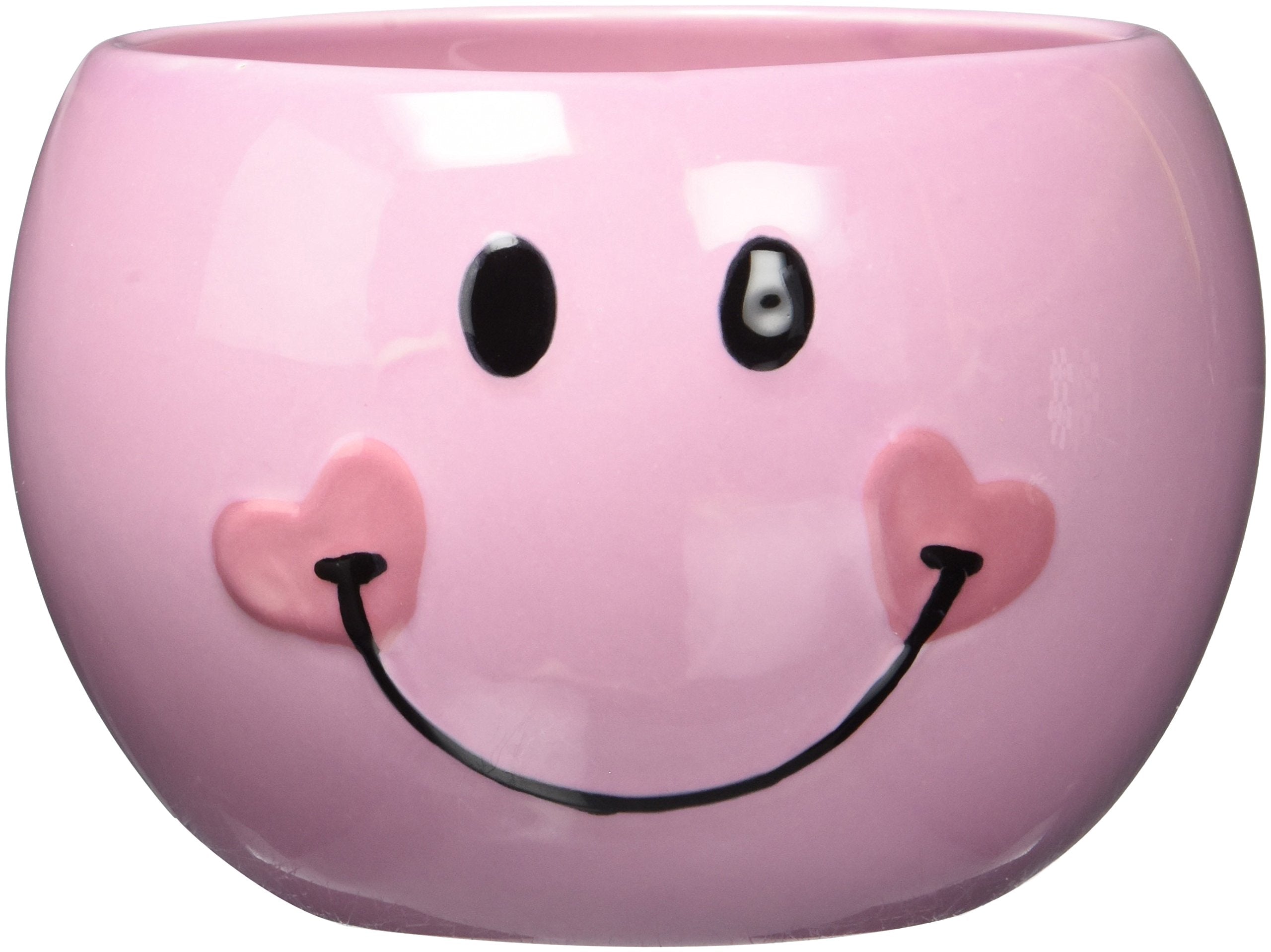 Pink Smiley Happy Face Candy Dish/Planter With Heart
