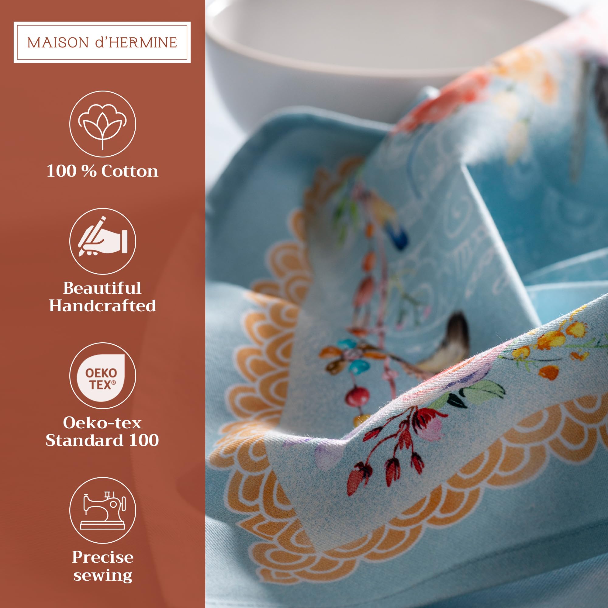 Maison D ' Hermine Napkin 100% Cotton Set Of 4 Decorative Washable Table Cloth Napkins, Dining, Home, Wedding, Banquet, Ibiza -