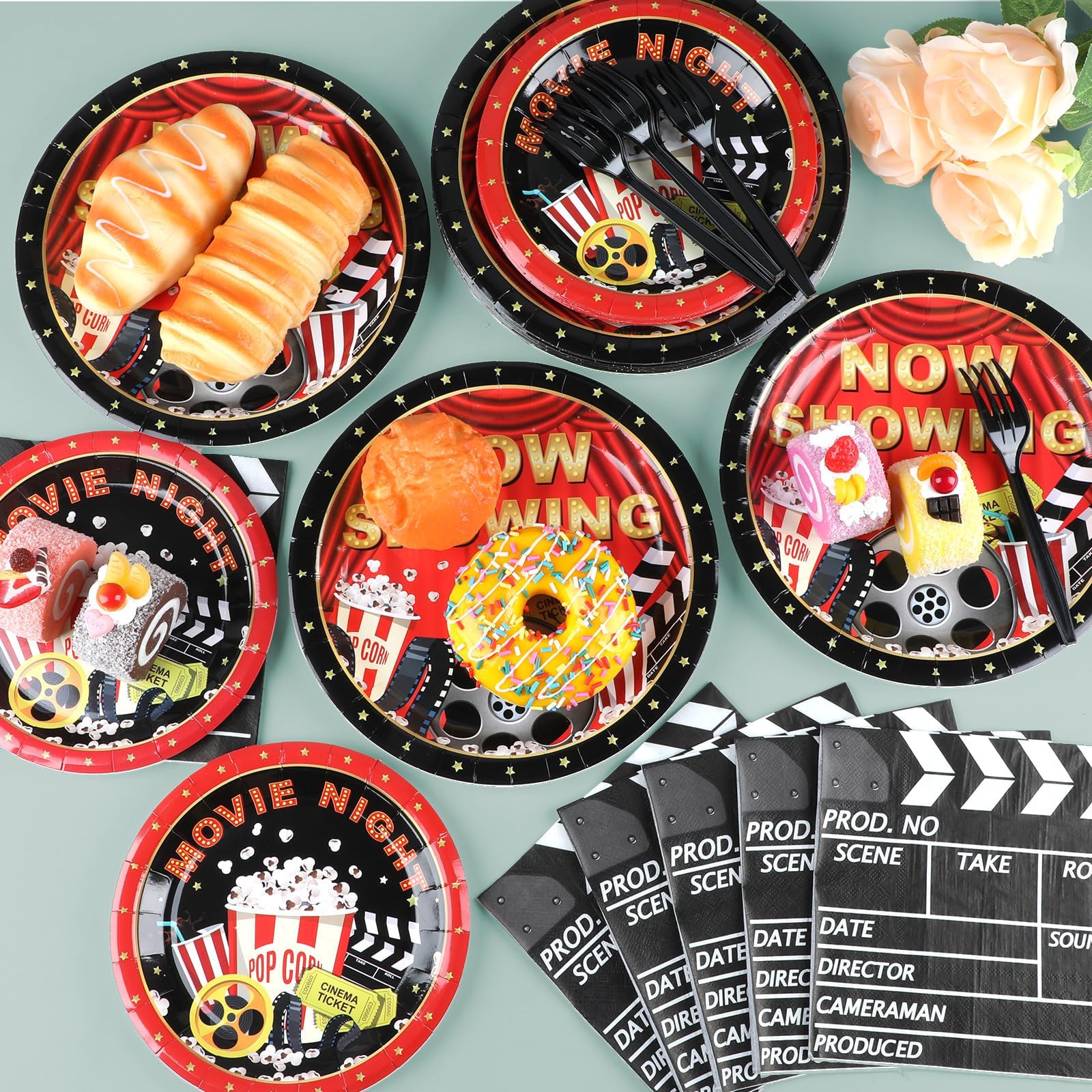 Movie Night Party Plates Movie Themed Party Tableware Now Showing Movie Theater Themed Decorations Dinnerware For Movie Night Re