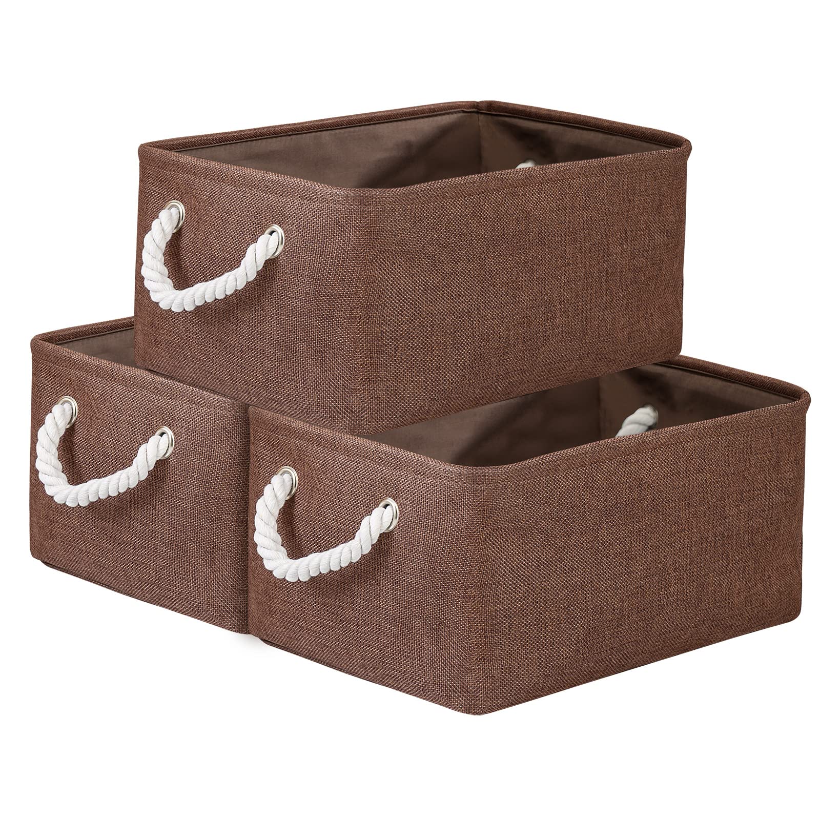 TheWarmHome Decorative Basket Rectangular Fabric Storage Bin Organizer Basket with Handles for Clothes Storage (Brown  Large-1Pack 15.7L*11.8W*8.3H)