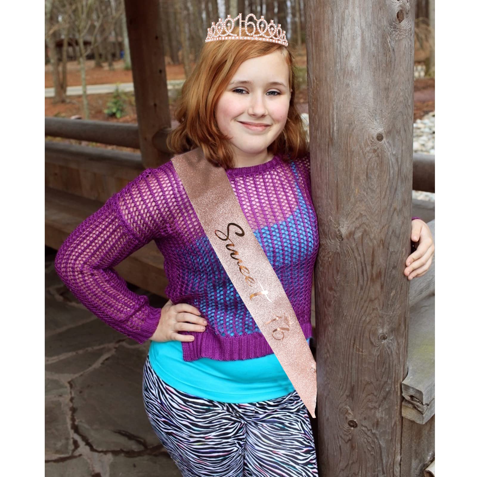 Cieher 16Th Birthday Crown & Sweet 16 Sash & Pearl Pin Set, Birthday Tiara And Crown For Girls, Birthday Girl Sash, Sweet 16 Bir