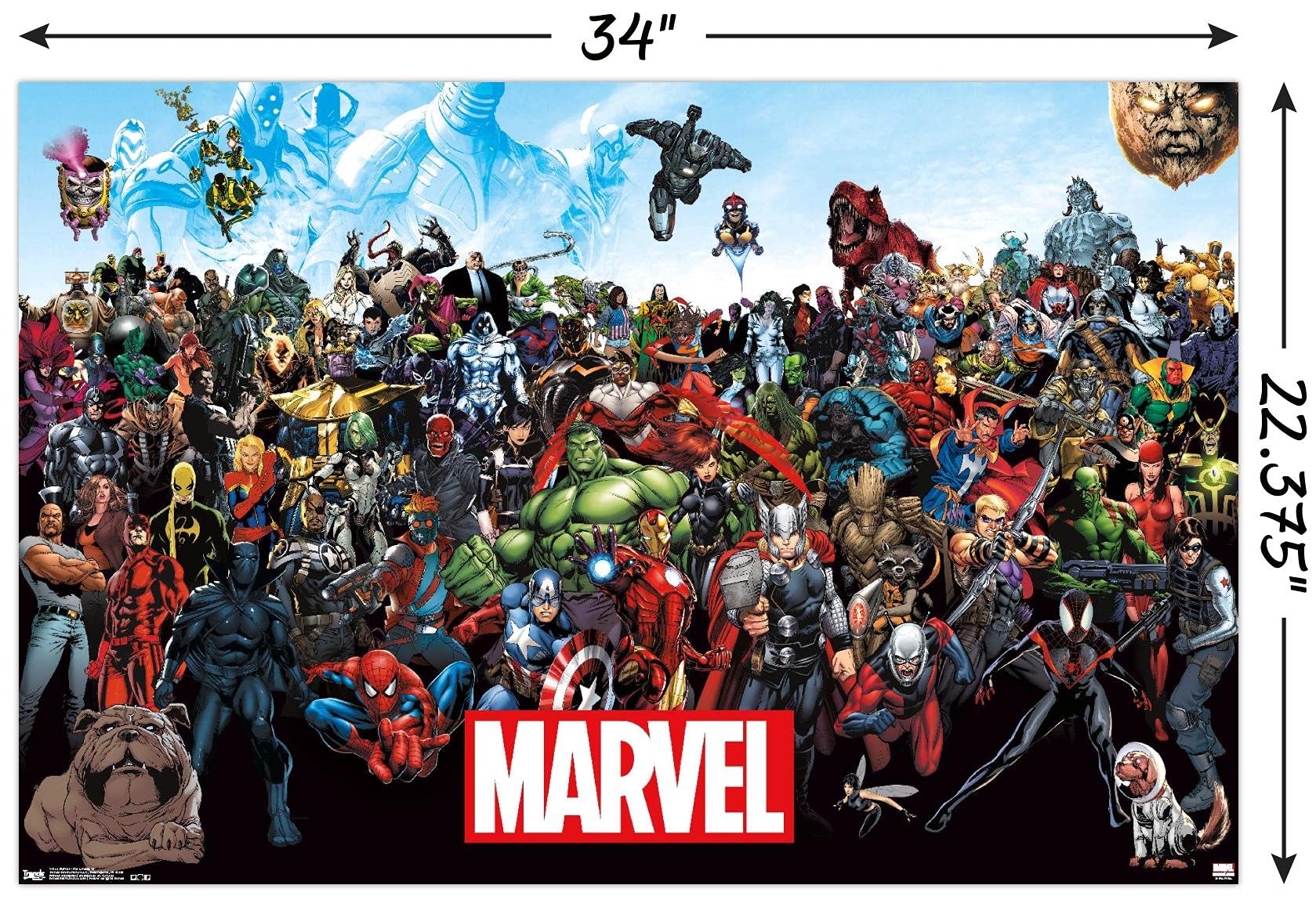 Trends International Marvel Comics - The Marvel Lineup Wall Poster, 22.37'' X 34.00'', Poster & Mount Bundle