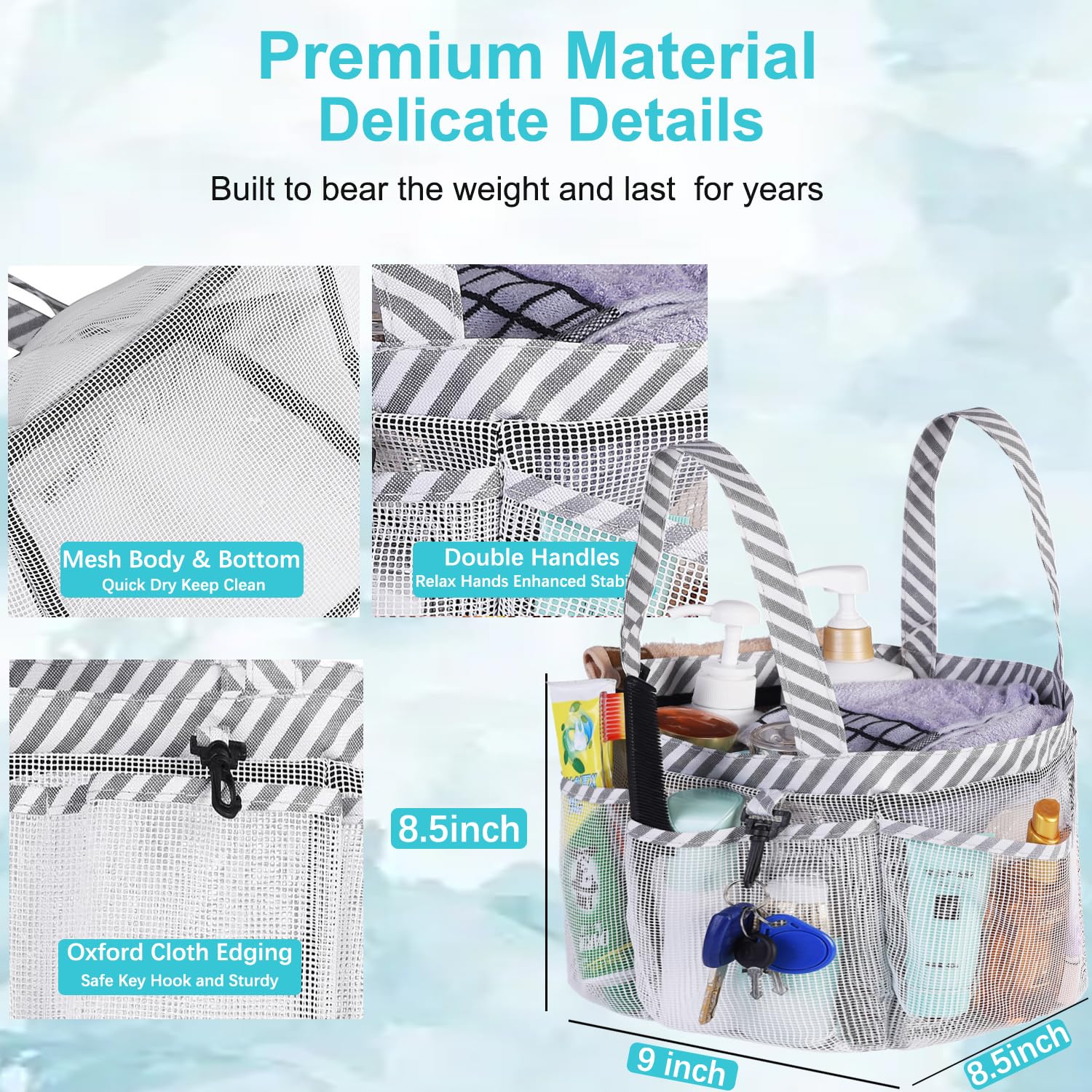 Haundry Mesh Shower Caddy Bag for College Dorm Room Essentials Portable Shower Caddy Tote with 8 Pockets for Beach  Swimming  Gym  Travel