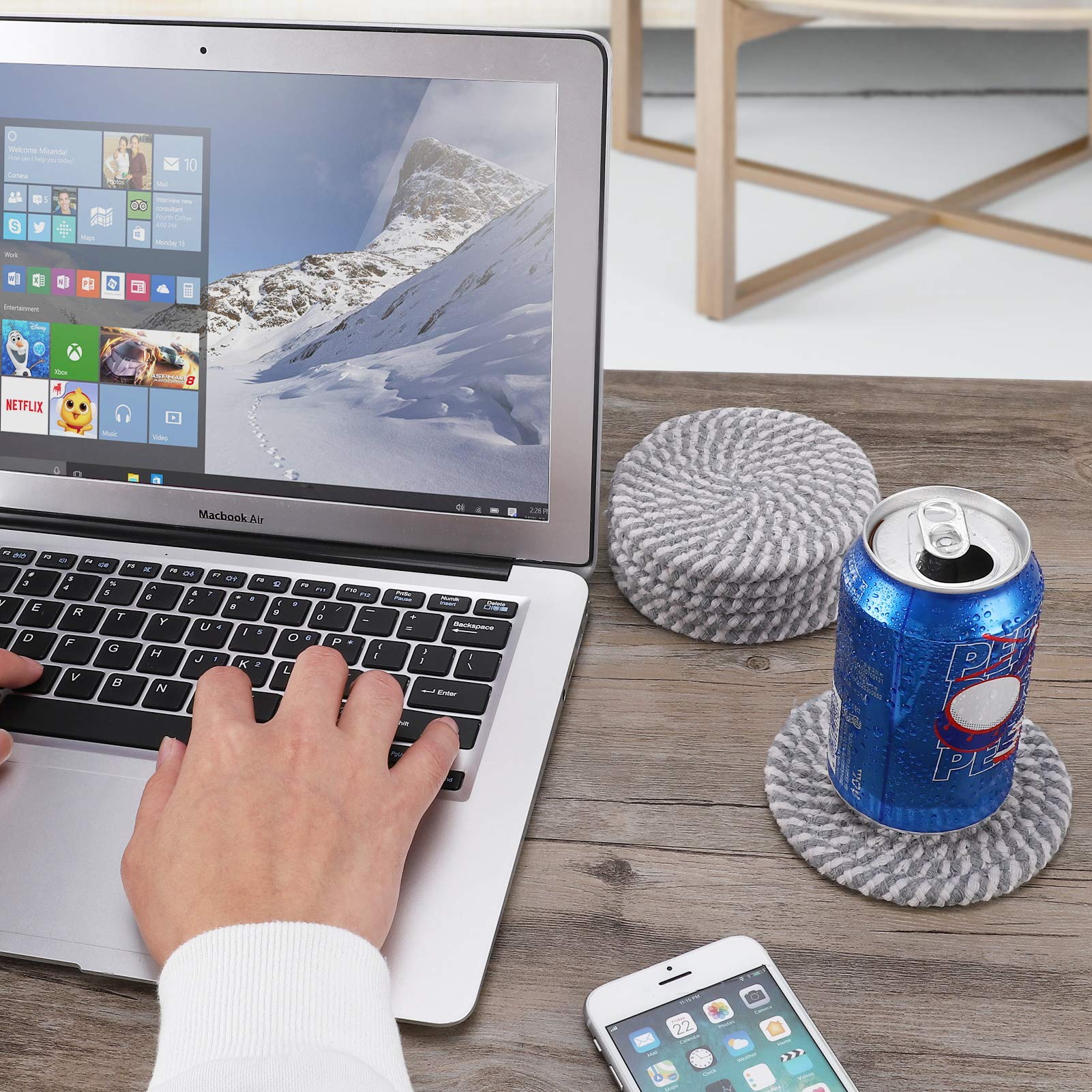 Abenkle 6 Pcs Coasters For Drinks,Super Absorbent Drink Coasters, Stylish Handmade Round Woven Coaster For Coffee Table Tabletop