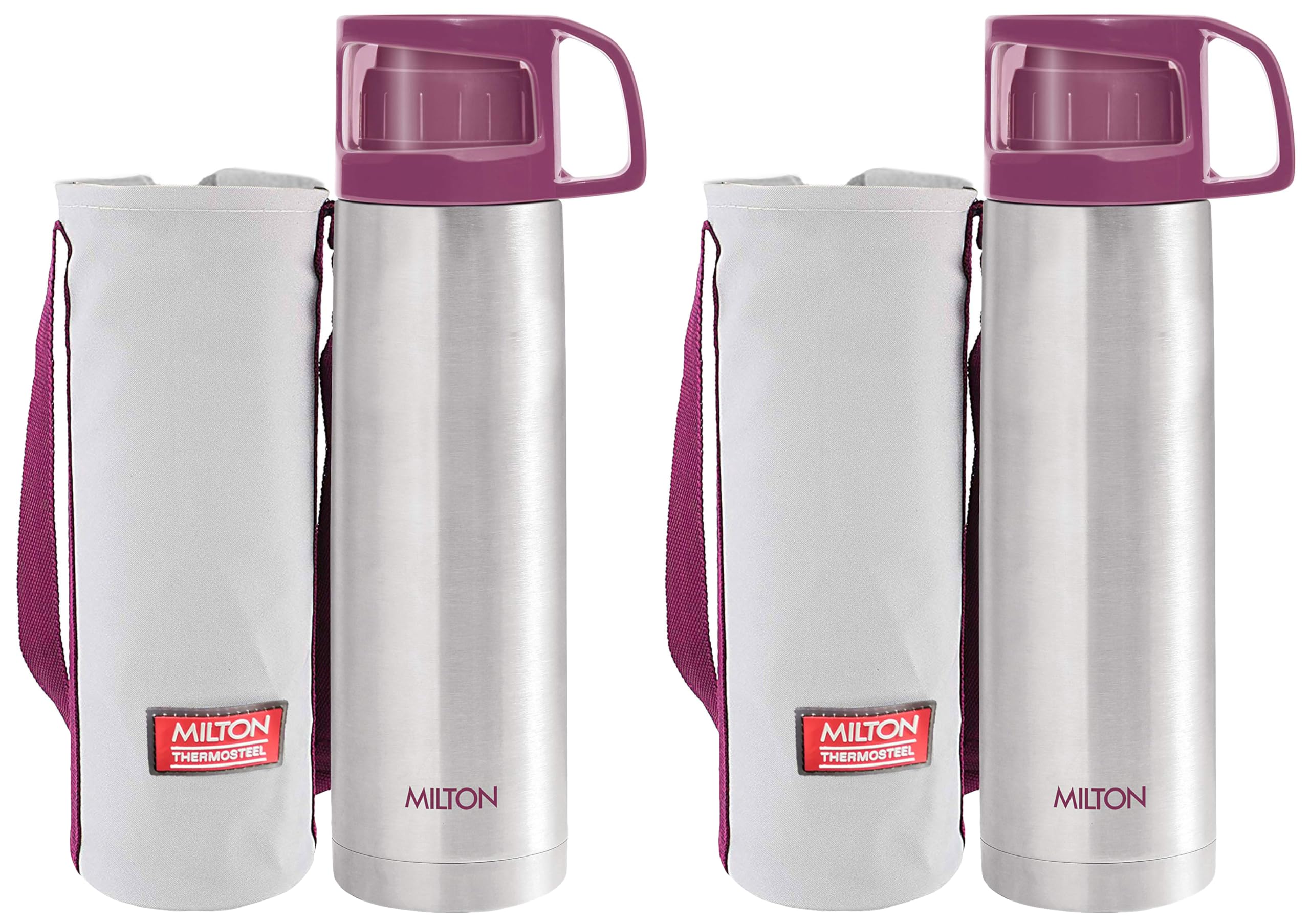 Milton Glassy 1000 Thermosteel 24 Hours Hot And Cold Water Bottle With Drinking Cup Lid, 1 Litre, Pink | Leak Proof | Office | G