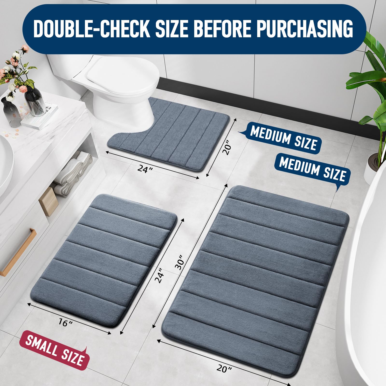 Colorxy Memory Foam Toilet Rug U-Shaped 24X20, Ultra Soft And Absorbent Bathroom Rugs, Non-Slip Toilet Bath Mat, Machine Wash Dr