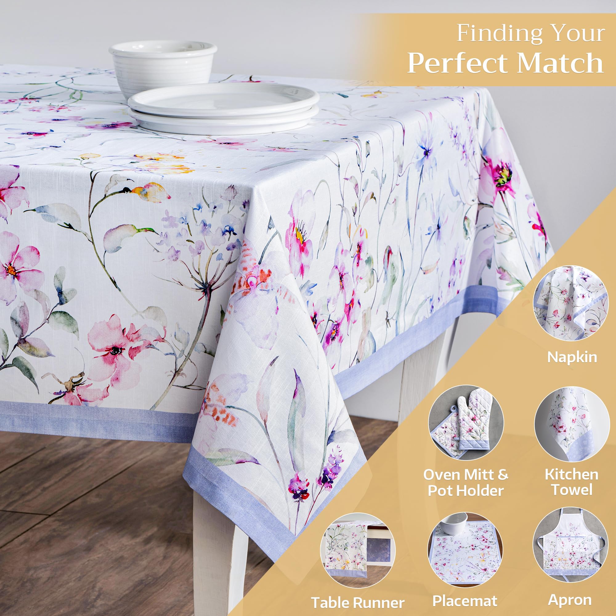 Maison d Hermine Table Cloth Square Table 100% Cotton 54 x 54 Inches Tablecloth Reusable Decorative for Dining Room, Farmhouse,