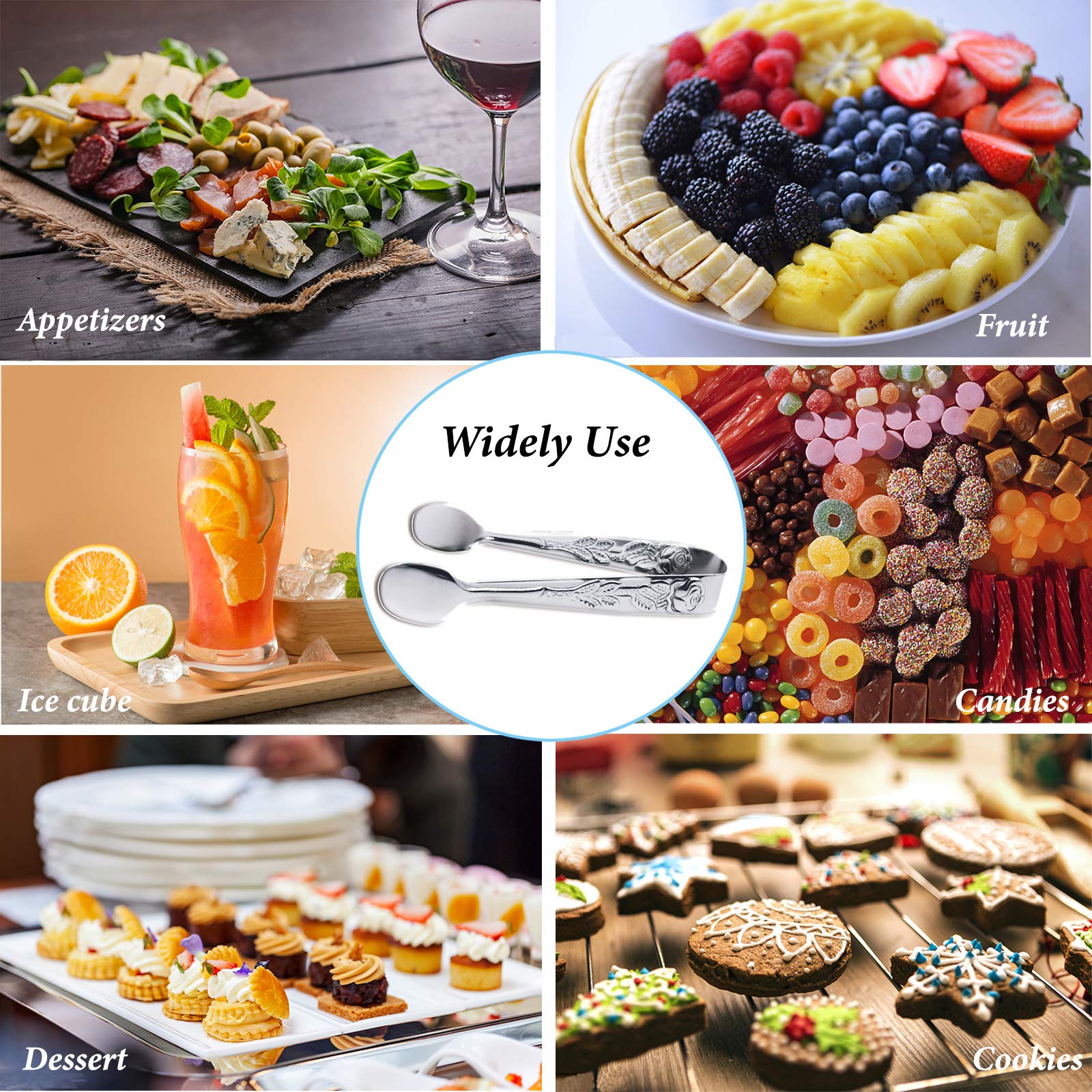 3Pcs Mini Serving Tongs, 4Inch Rose Stainless Steel Sugar Cube Tongs, Sliver Small Ice Tongs For Tea And Coffee Party, Appetizer