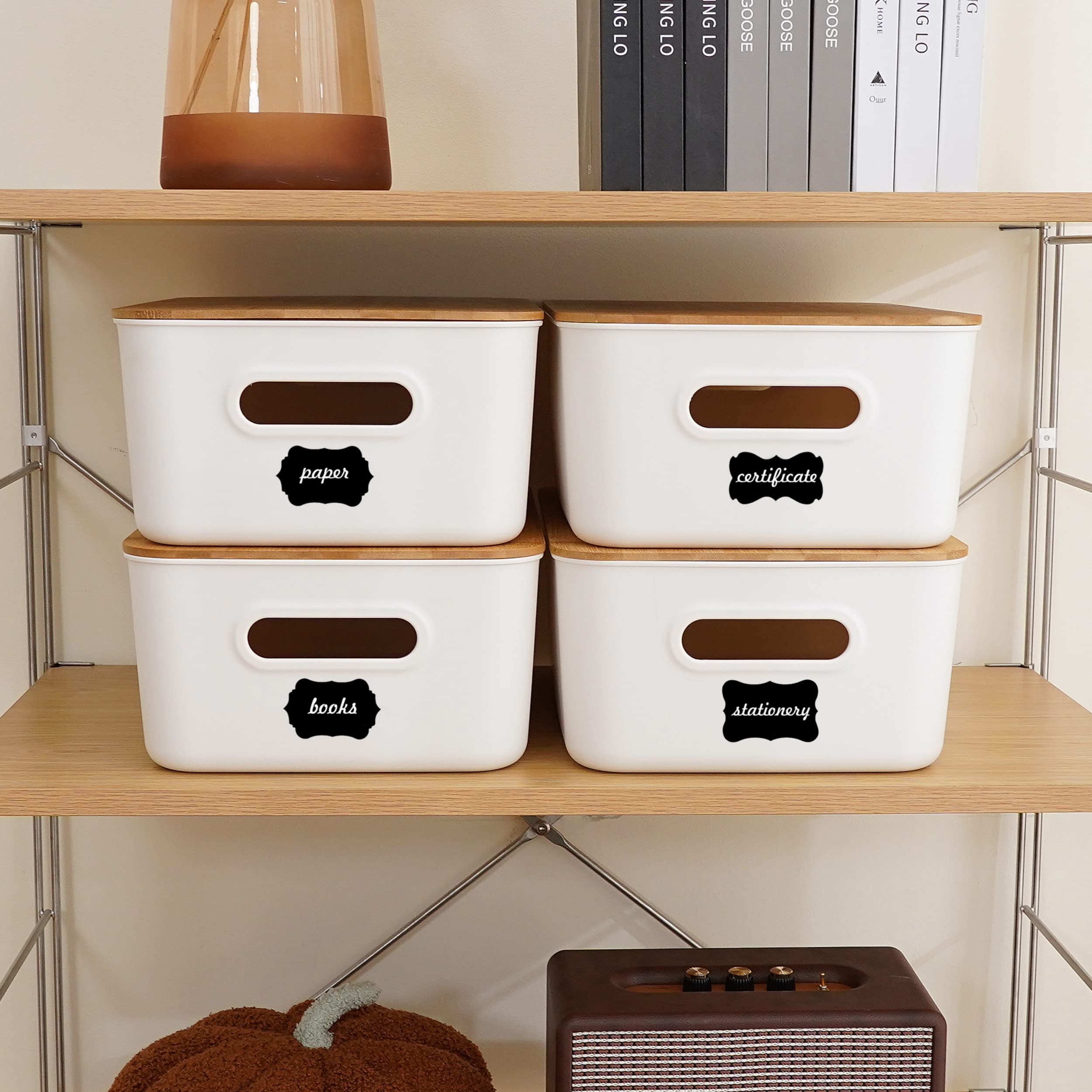 Citylife 2 Pcs Storage Bins With Bamboo Lids Plastic Storage Containers For Organizing Stackable Storage Box With Handle, 15.16