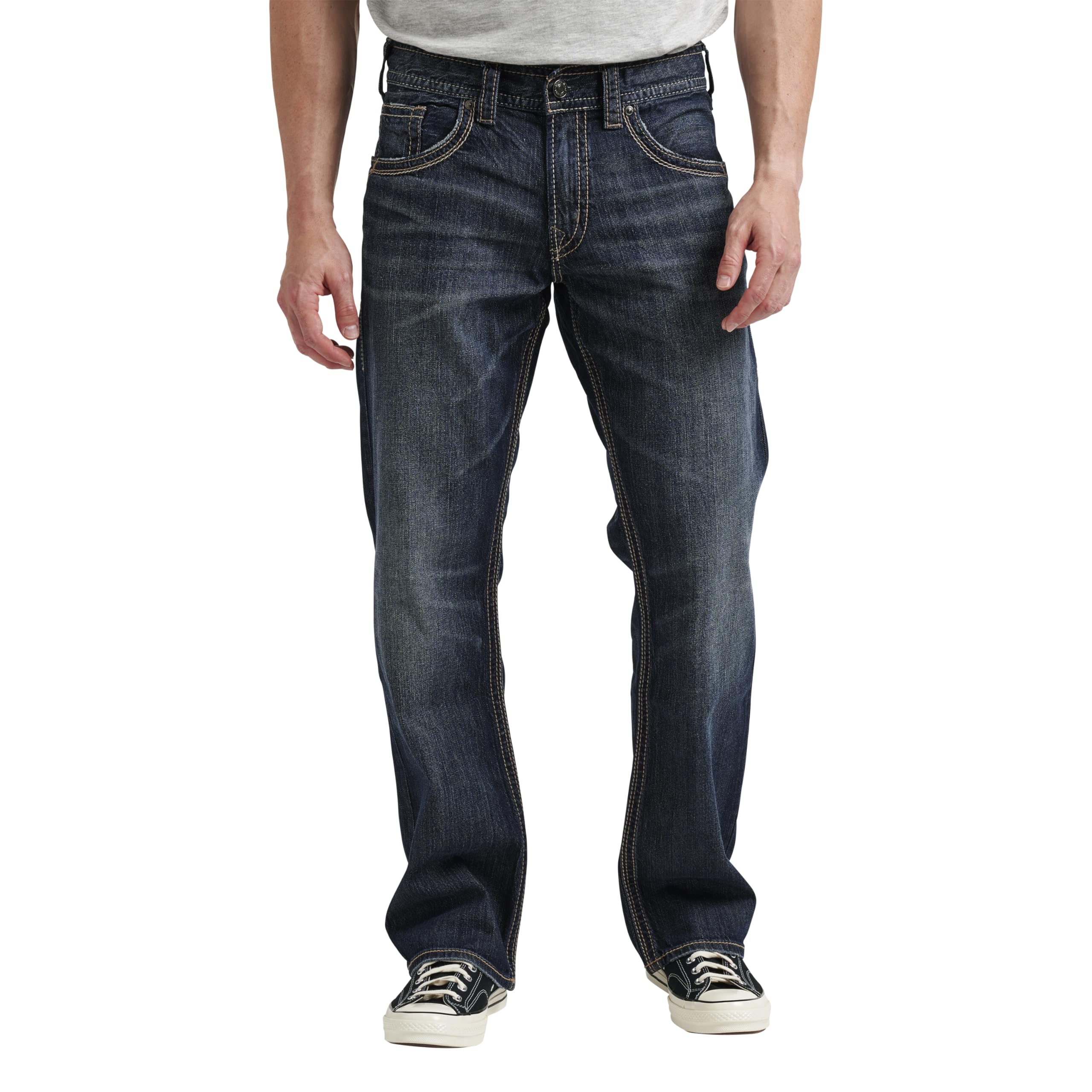 Silver Jeans Co Mens Gordie Loose Fit Straight Leg Jeans, Dark Sandblast, 31W X 32L