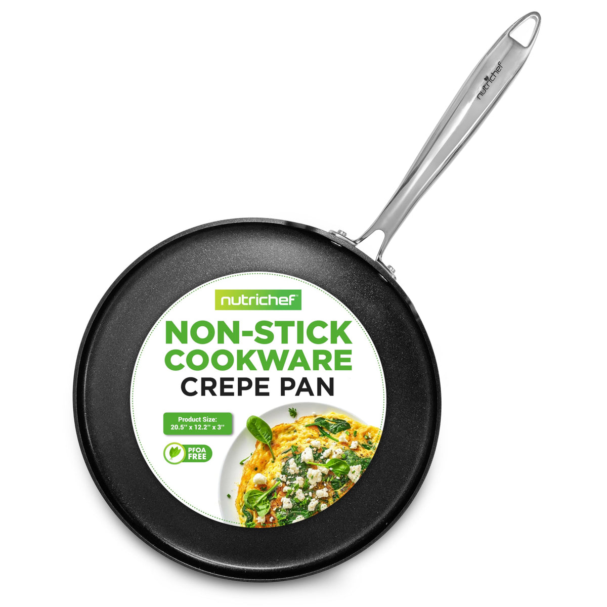 Nutrichef 12 Inch Crepe Pan Non Stick, Ideal For Pancakes, Dosa & Tortillas, Hard-Anodized, Dishwasher Safe