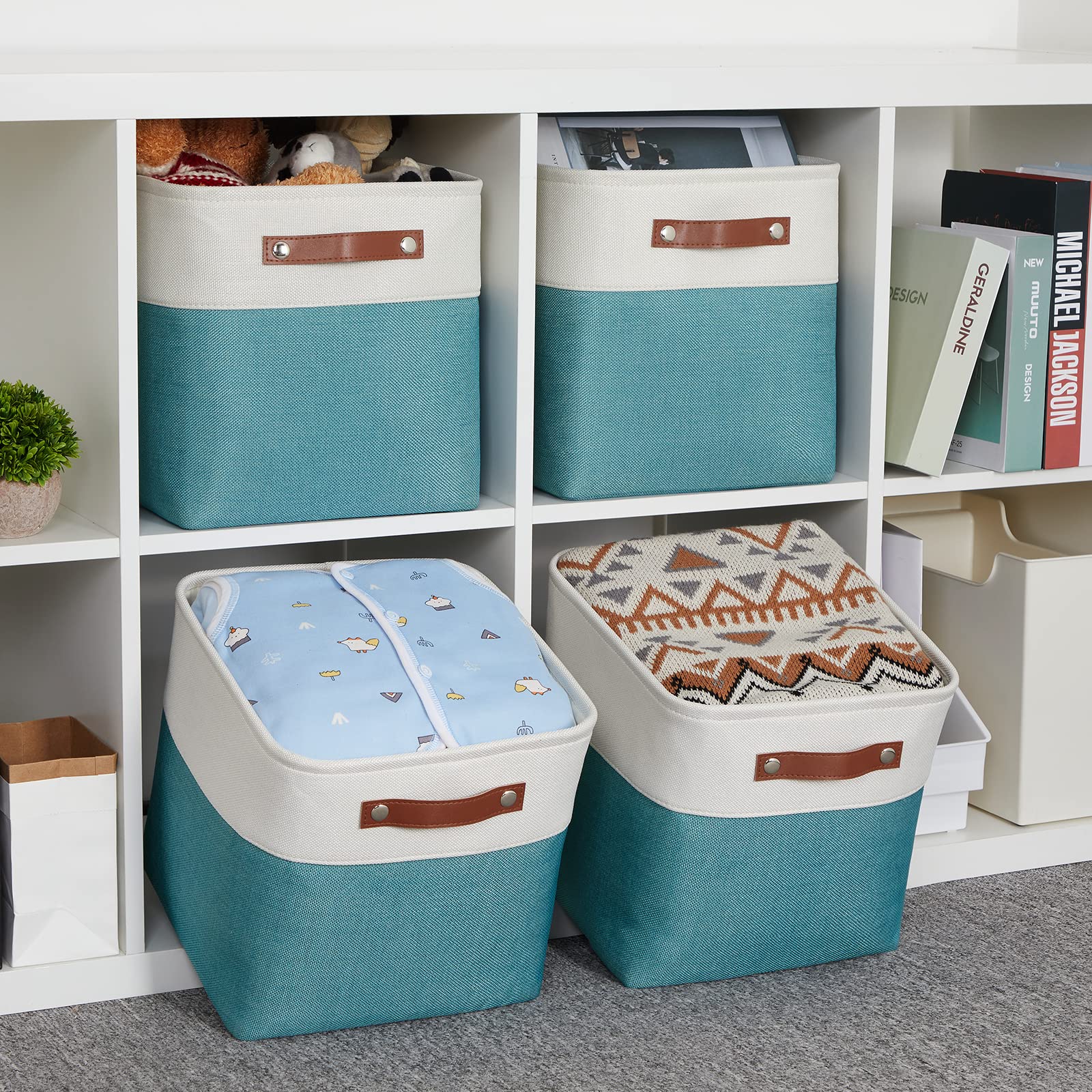 Hnzige Fabric Storage Cube Bins Baskets For Organizing, 11 Inch Cube Storage Baskets, Set Of 4, Collapsible Storage Baskets With