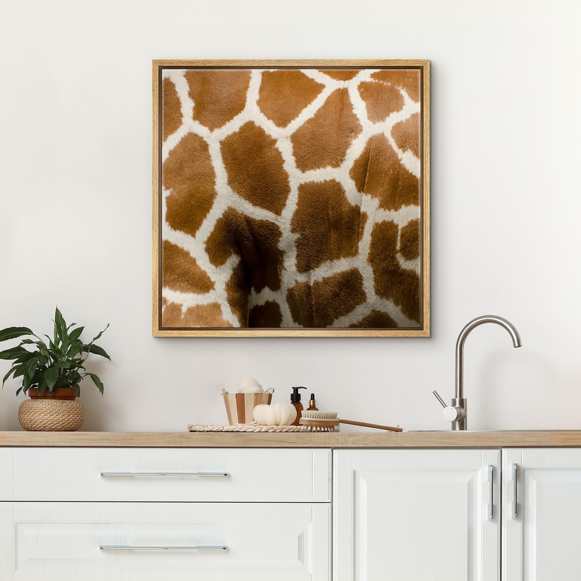 Wall26 Framed Framed Canvas Prints Wall Art Framed Framed Canvas Prints Wall Art - Giraffe Fur/Skin Texture - 16''X16'' Natural