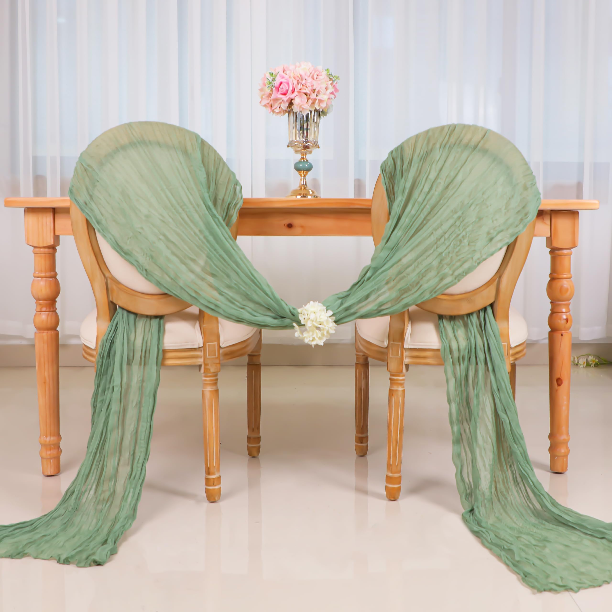 Snowkingdom Sage Green Cheesecloth Table Runner, 120 Inch 10 Ft Rustic Boho Sheer Gauze Cheese Cloth Runner for Wedding Bridal B
