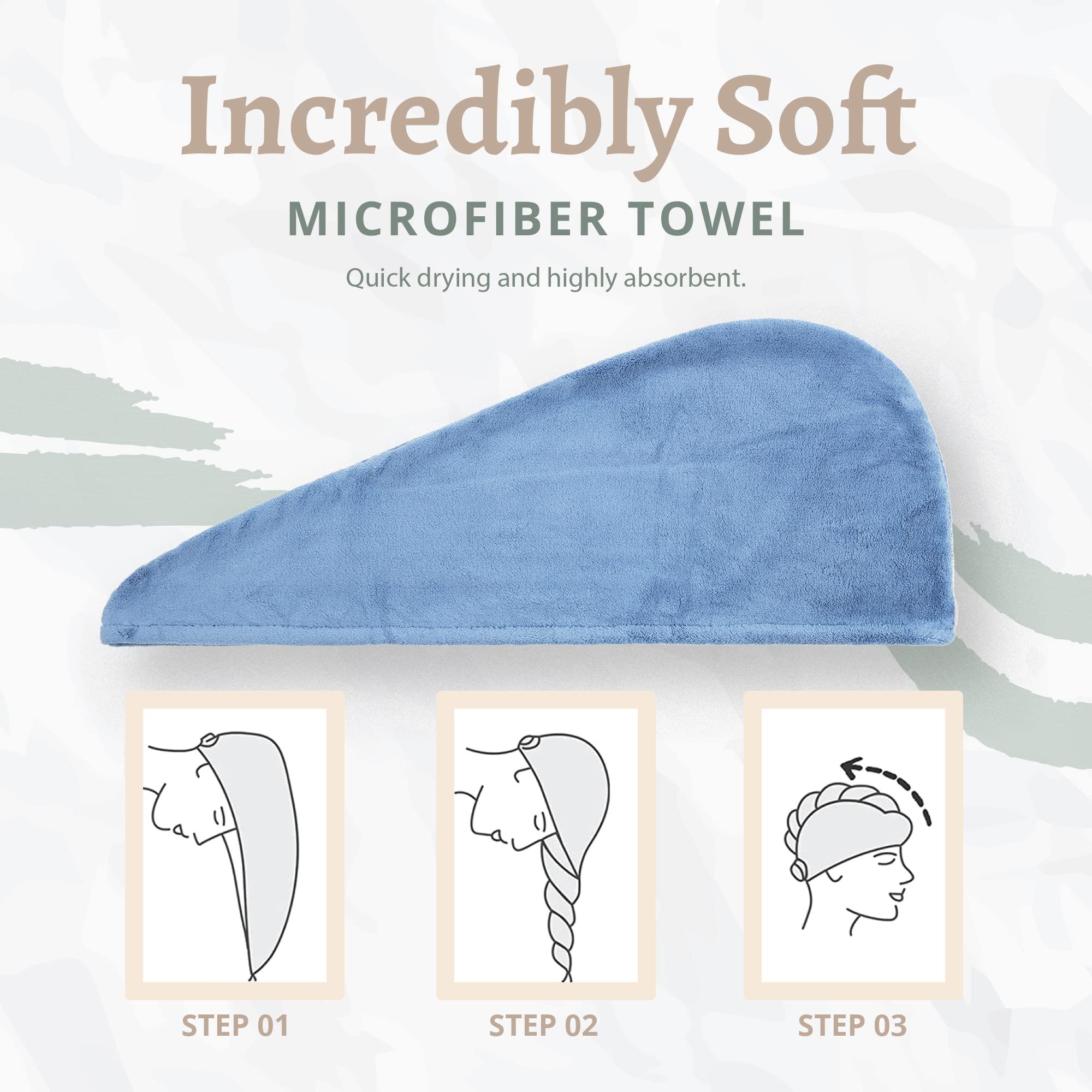 Exec-U-Gift Microfiber Hair Towel Wrap, Hair Turban Towel Super Absorbent Twist Turban Dry Hair Caps with Buttons Bath Loop Fast